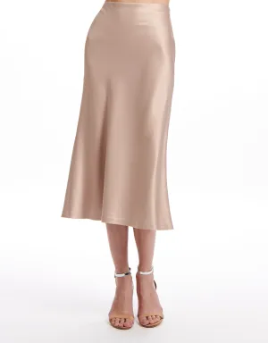 STRETCH SATIN MIDI A-LINE BIAS SKIRT RED