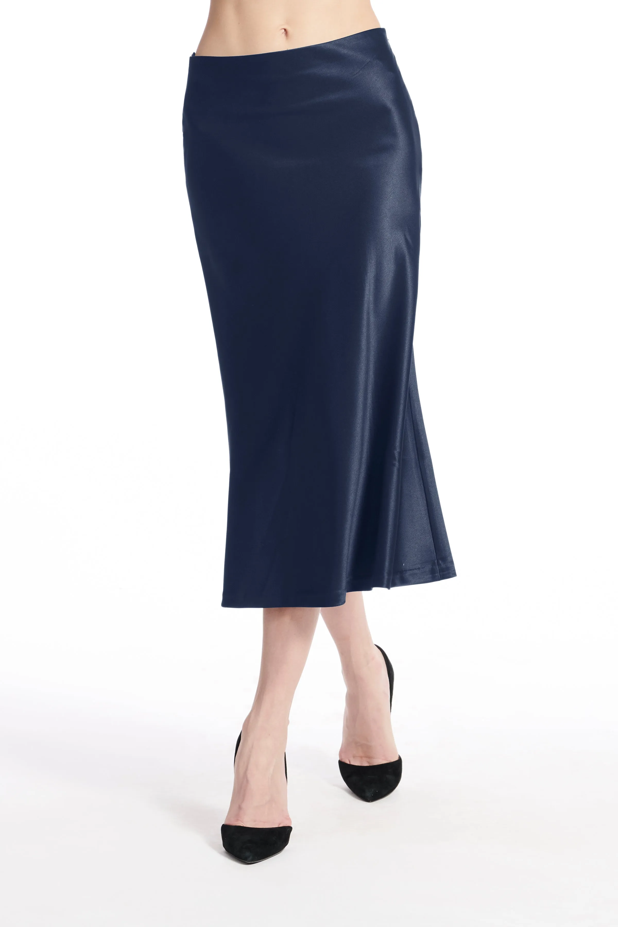 STRETCH SATIN MIDI A-LINE BIAS SKIRT RED