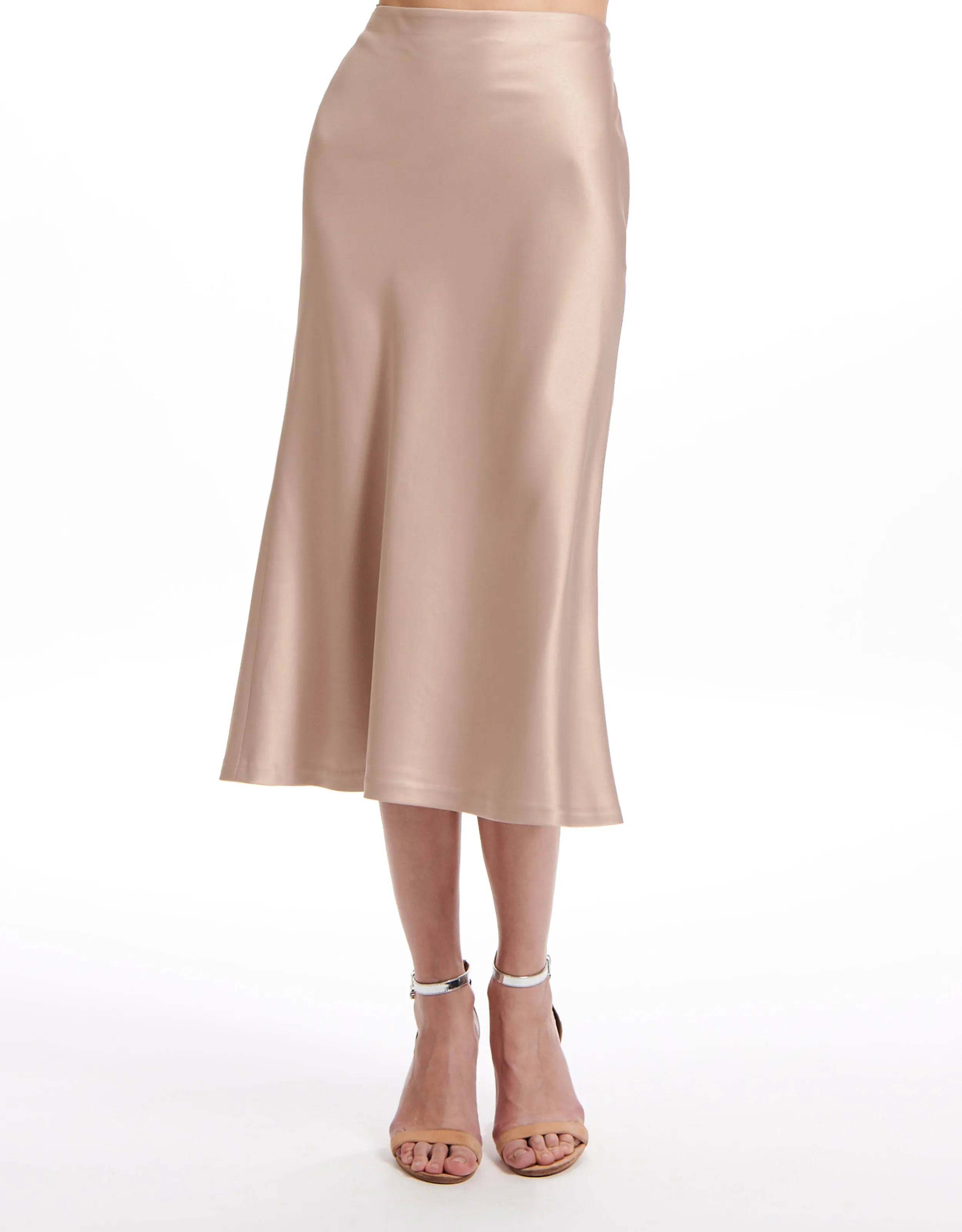 STRETCH SATIN MIDI A-LINE BIAS SKIRT RED
