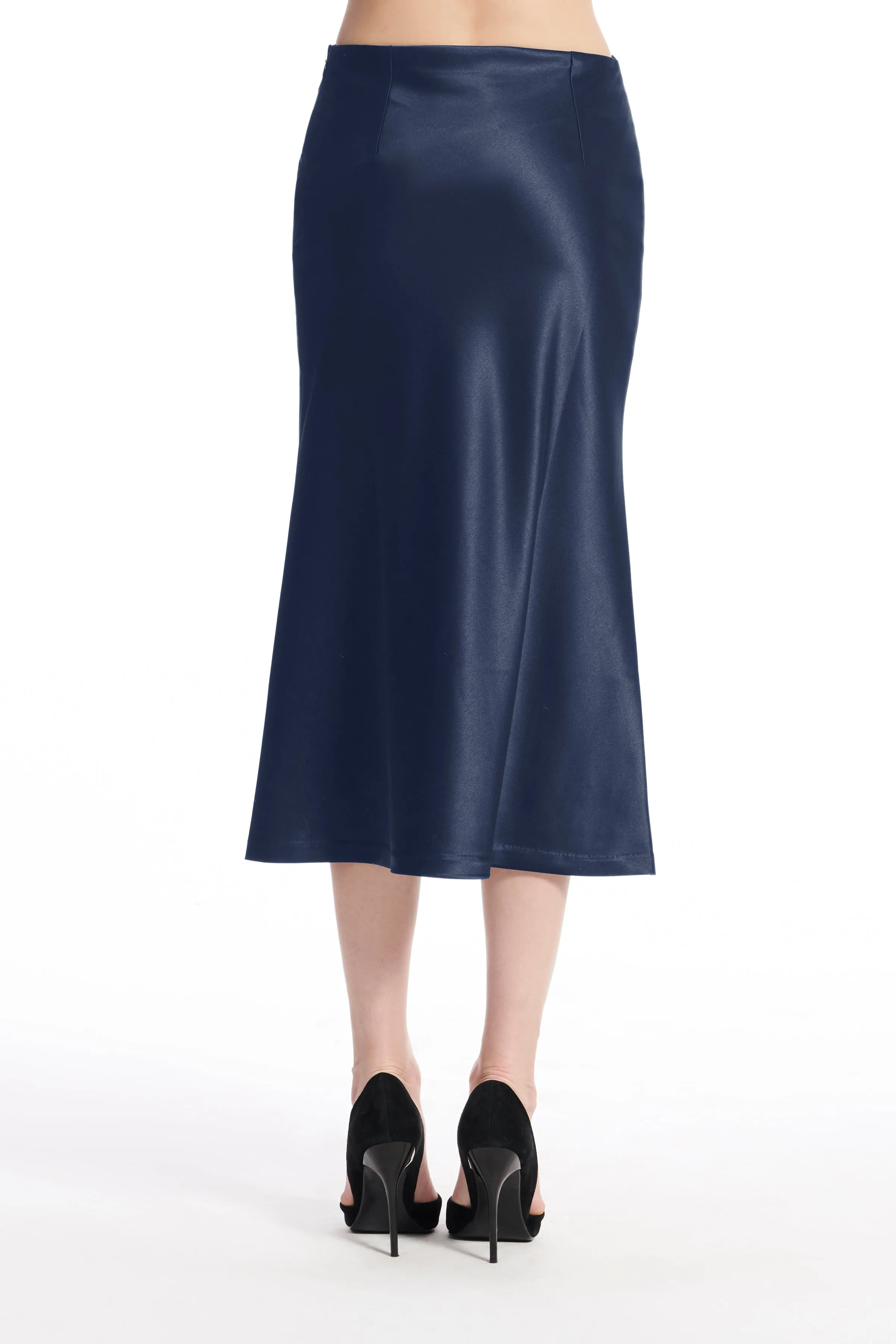 STRETCH SATIN MIDI A-LINE BIAS SKIRT RED