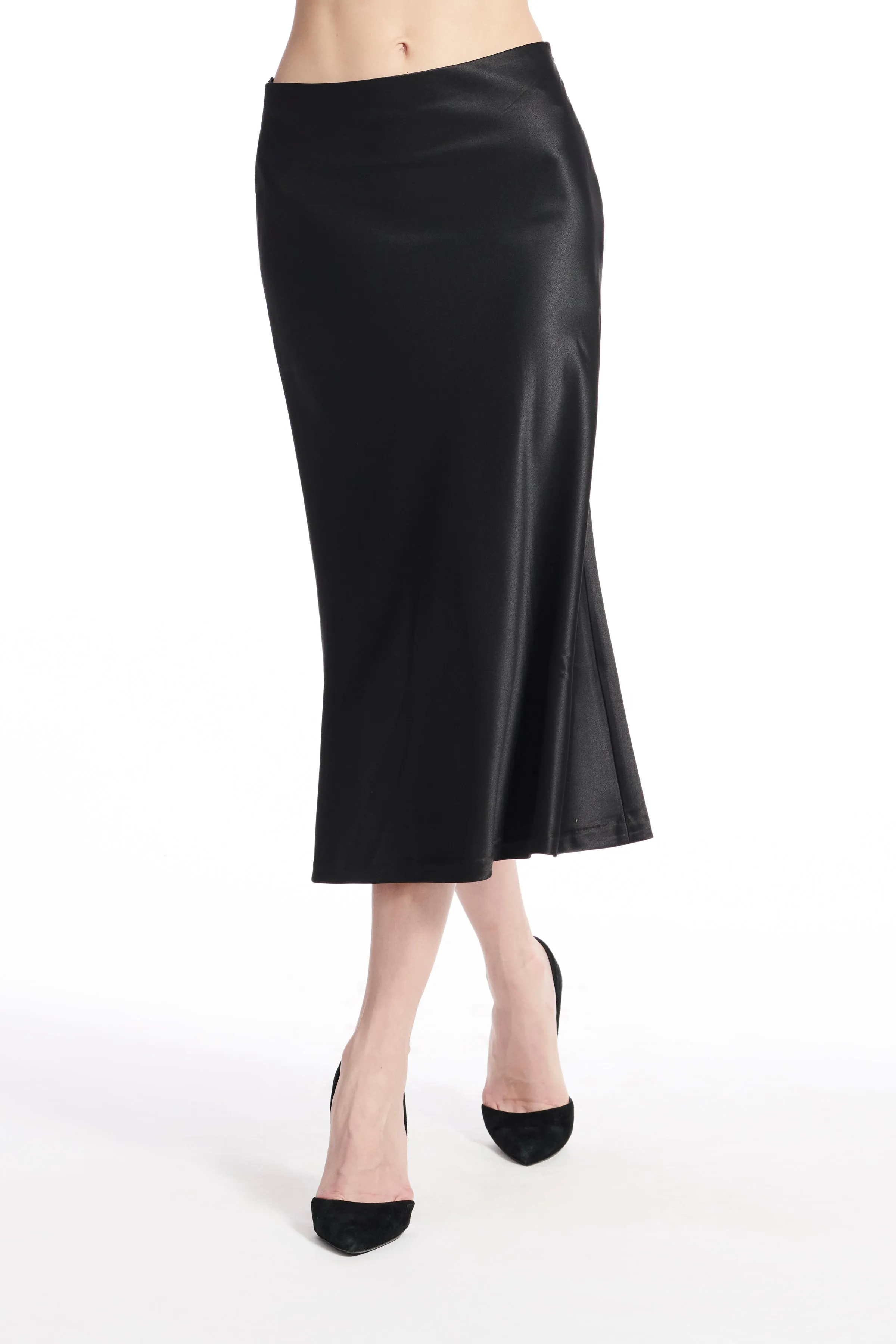 STRETCH SATIN MIDI A-LINE BIAS SKIRT RED