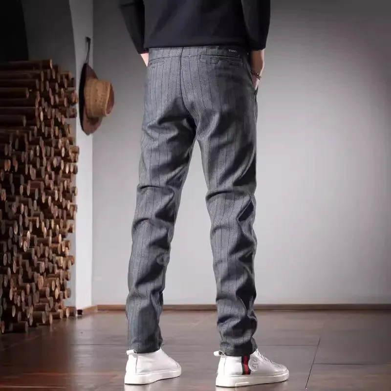 Striped Pants for Men: Social Casual Gray and Black Slim Fit Straight Suit Trousers