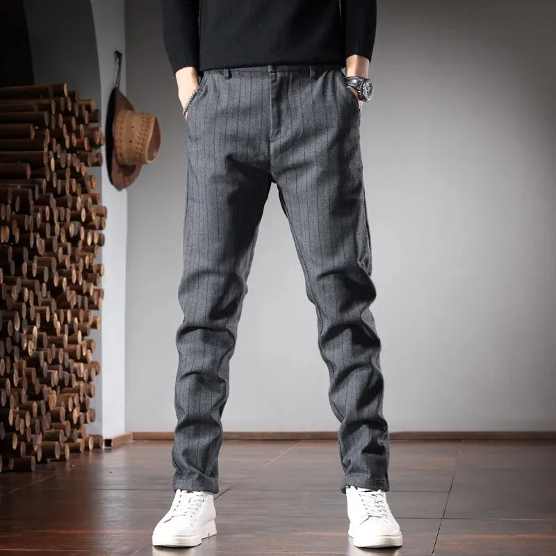 Striped Pants for Men: Social Casual Gray and Black Slim Fit Straight Suit Trousers