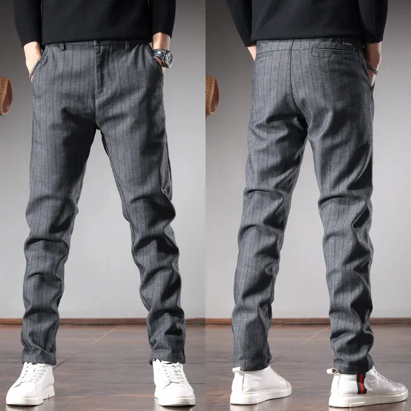Striped Pants for Men: Social Casual Gray and Black Slim Fit Straight Suit Trousers