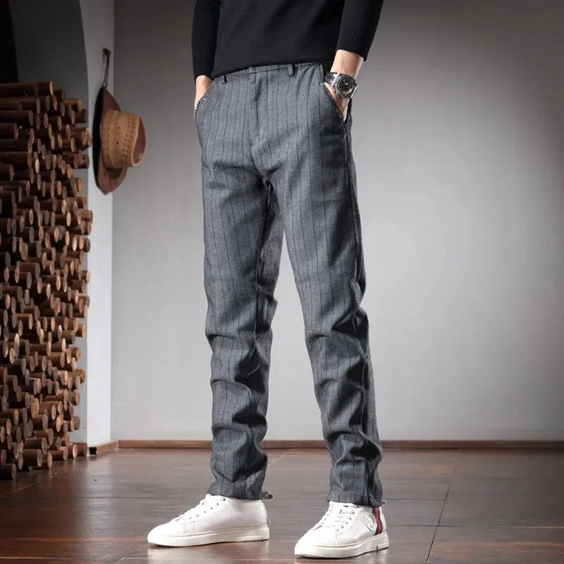 Striped Pants for Men: Social Casual Gray and Black Slim Fit Straight Suit Trousers