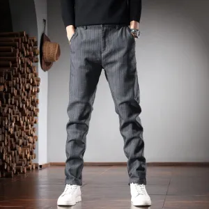 Striped Pants for Men: Social Casual Gray and Black Slim Fit Straight Suit Trousers