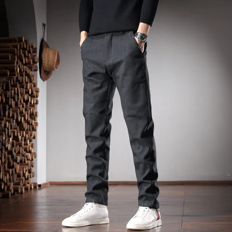Striped Pants for Men: Social Casual Gray and Black Slim Fit Straight Suit Trousers