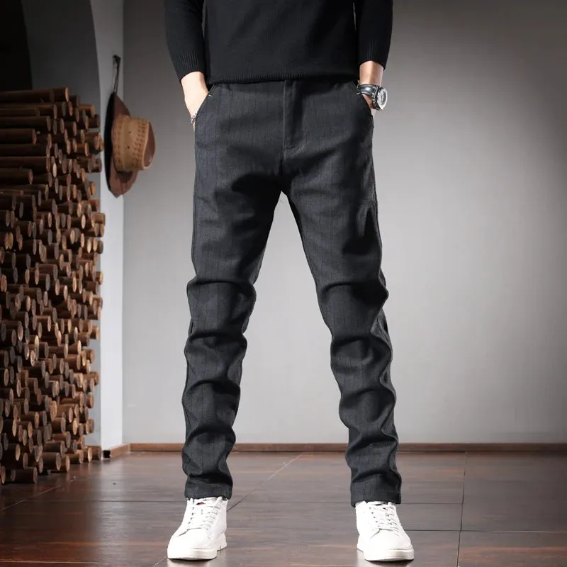 Striped Pants for Men: Social Casual Gray and Black Slim Fit Straight Suit Trousers