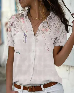 Stylish Elissa Blouse: Floral Print & Classic Collar