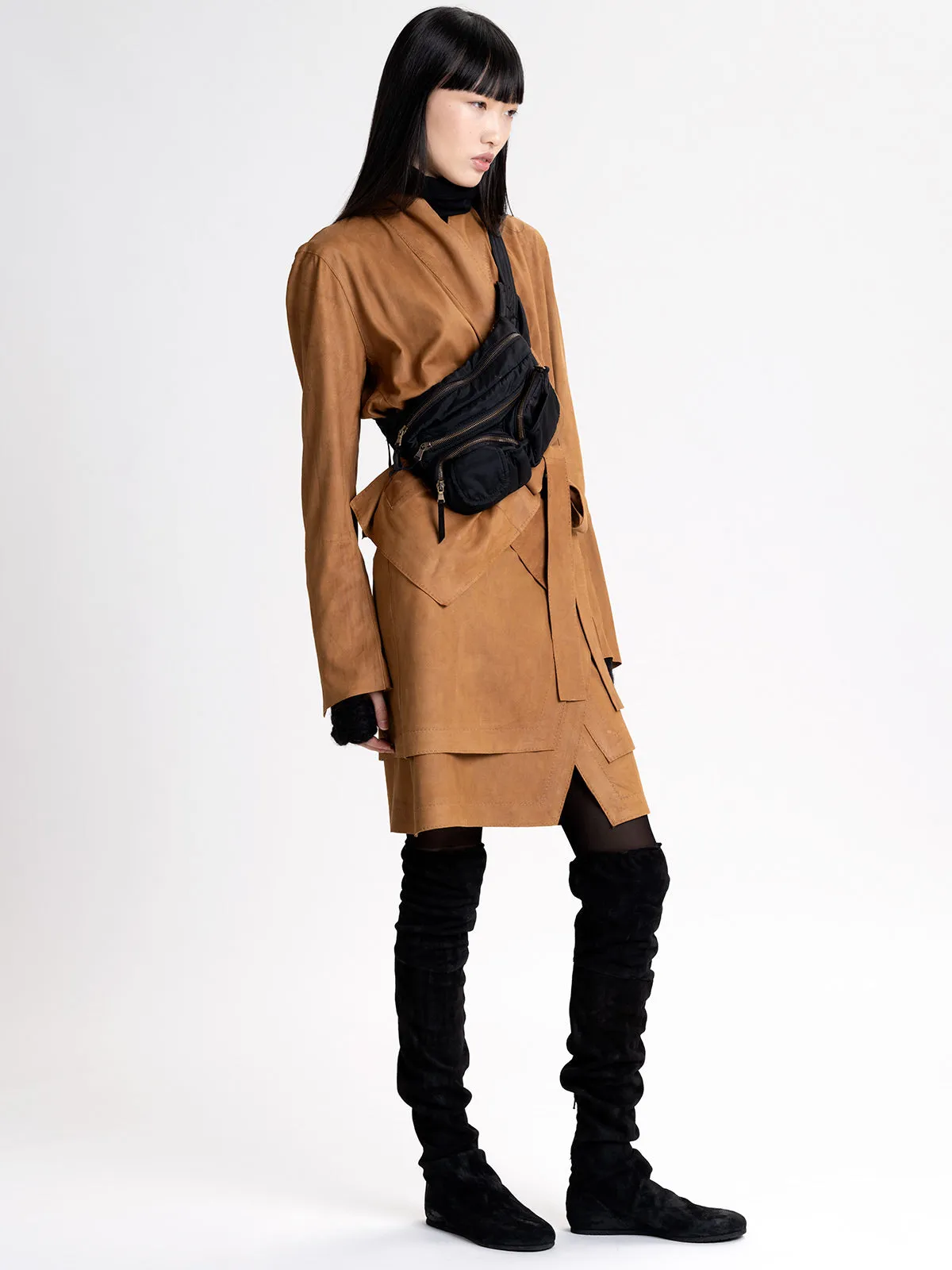 Suede High Neck Cross Over Jacket