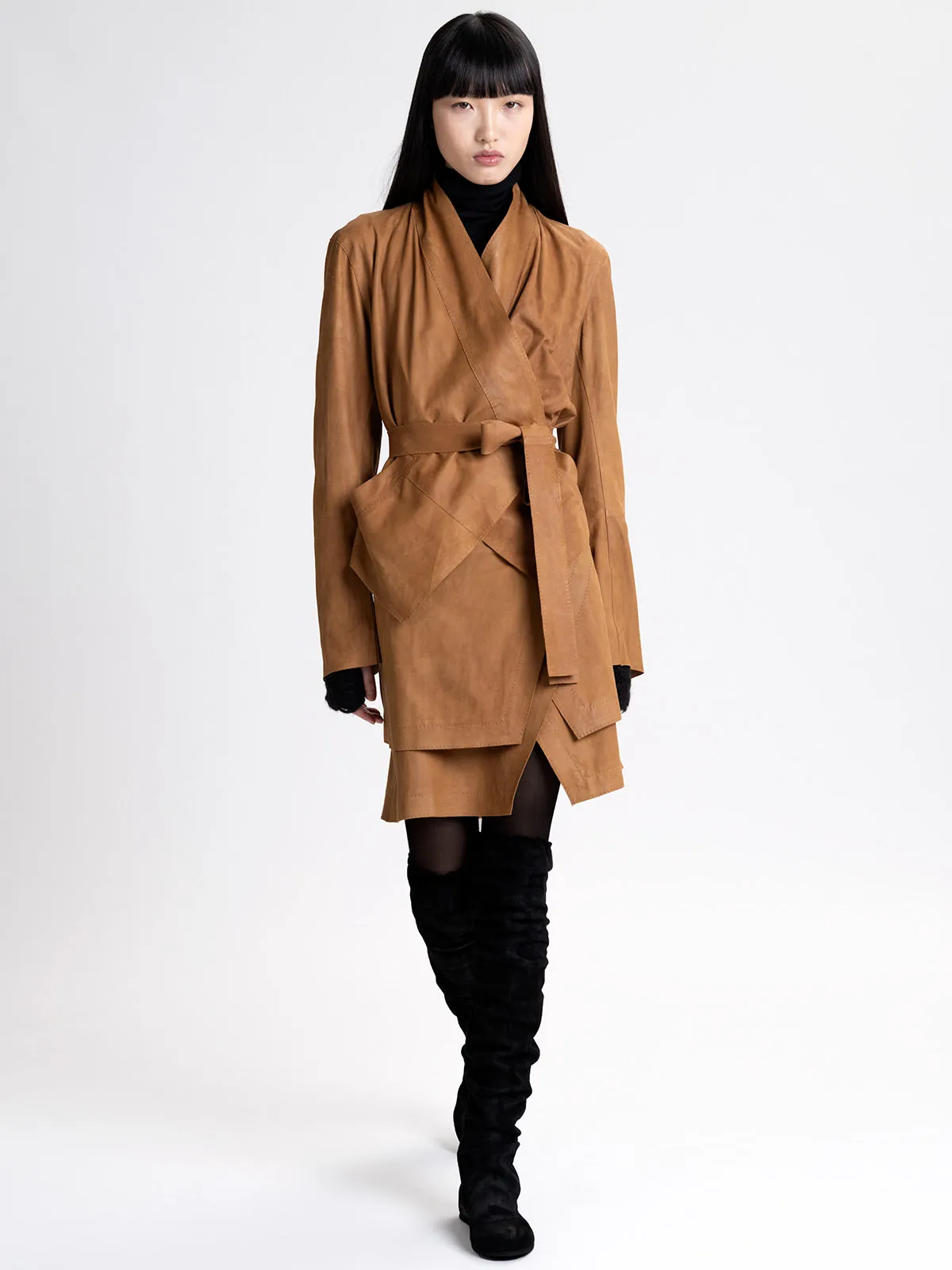 Suede High Neck Cross Over Jacket