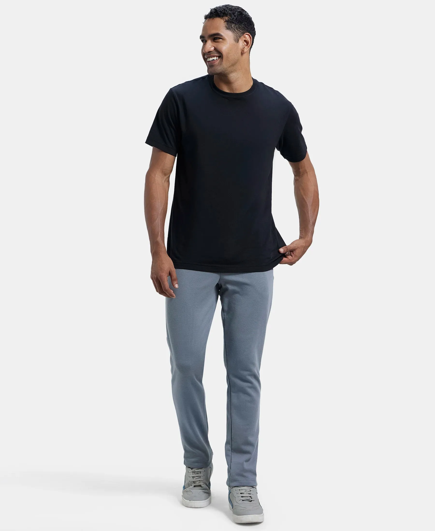 Super Combed Cotton Rich Pique Slim Fit Trackpant with Side Zipper Pockets - Performance Grey