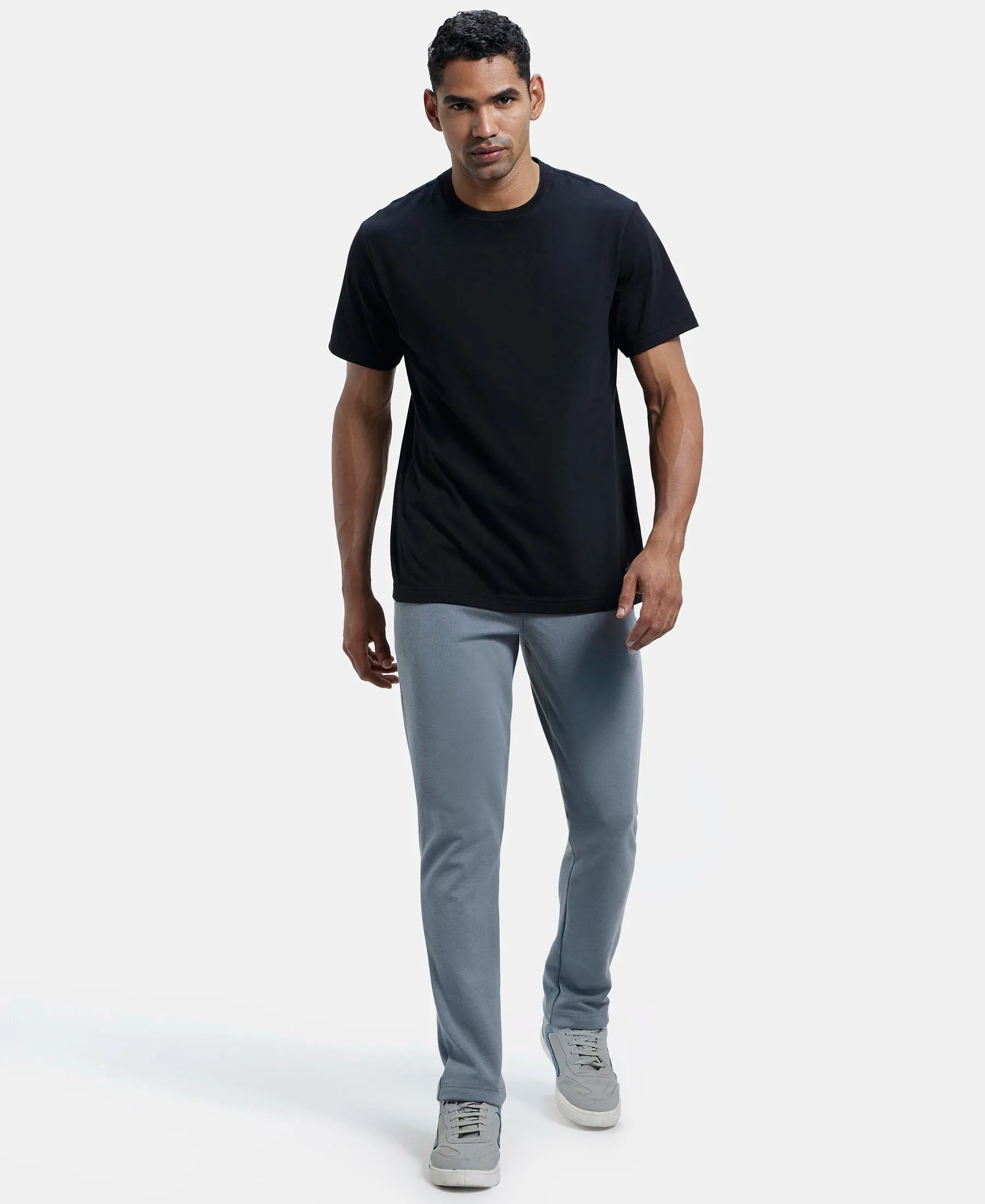 Super Combed Cotton Rich Pique Slim Fit Trackpant with Side Zipper Pockets - Performance Grey