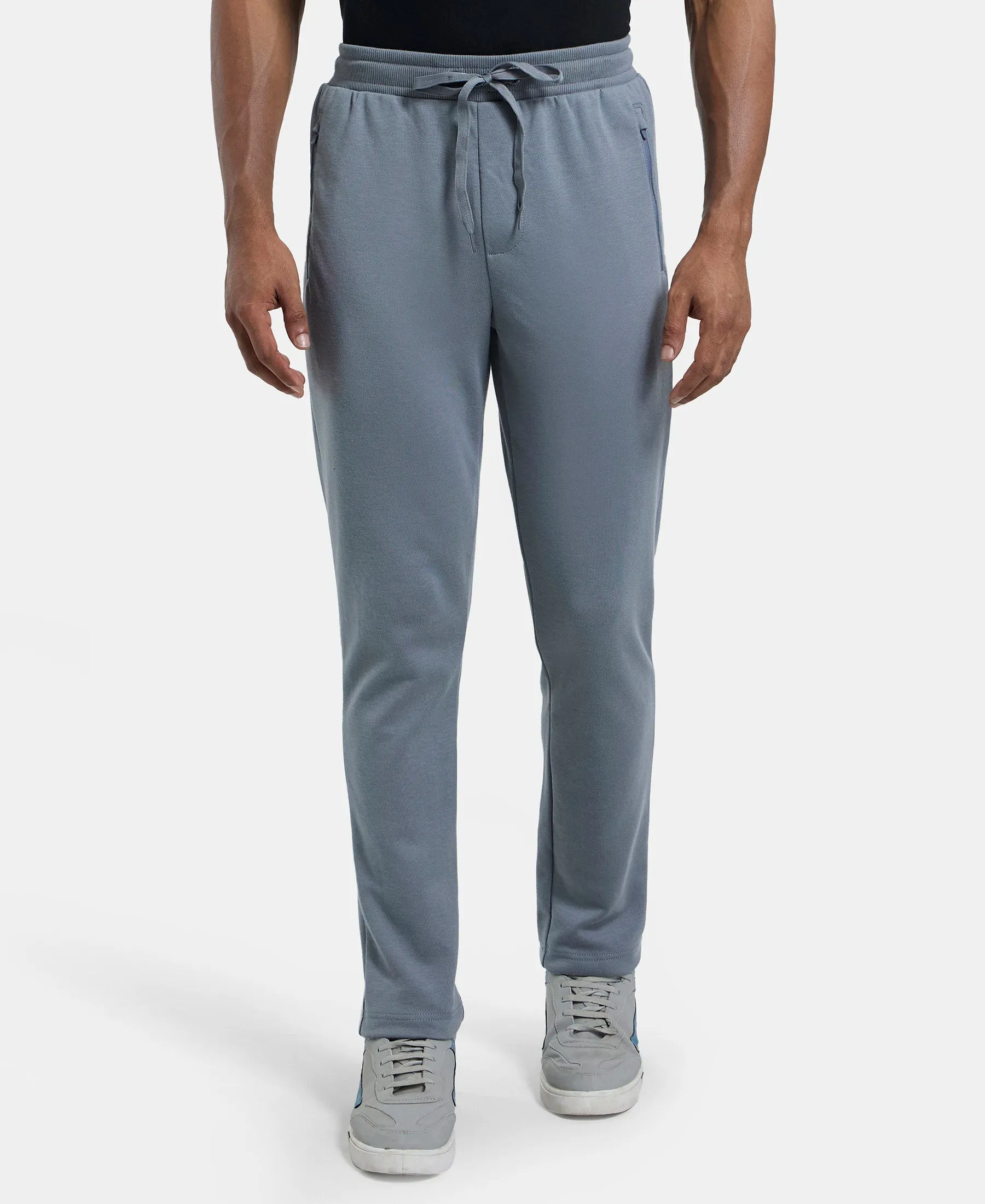 Super Combed Cotton Rich Pique Slim Fit Trackpant with Side Zipper Pockets - Performance Grey