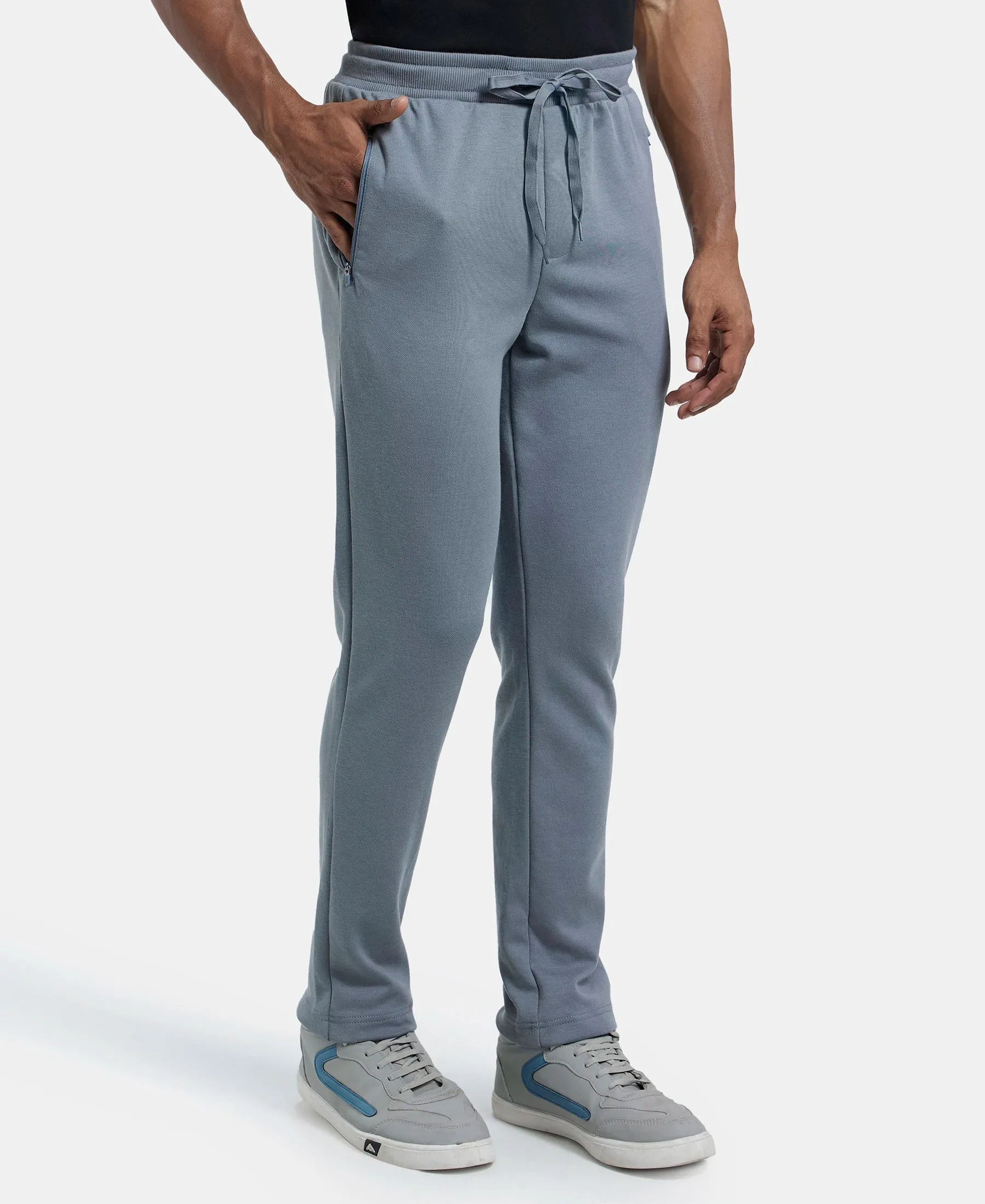 Super Combed Cotton Rich Pique Slim Fit Trackpant with Side Zipper Pockets - Performance Grey