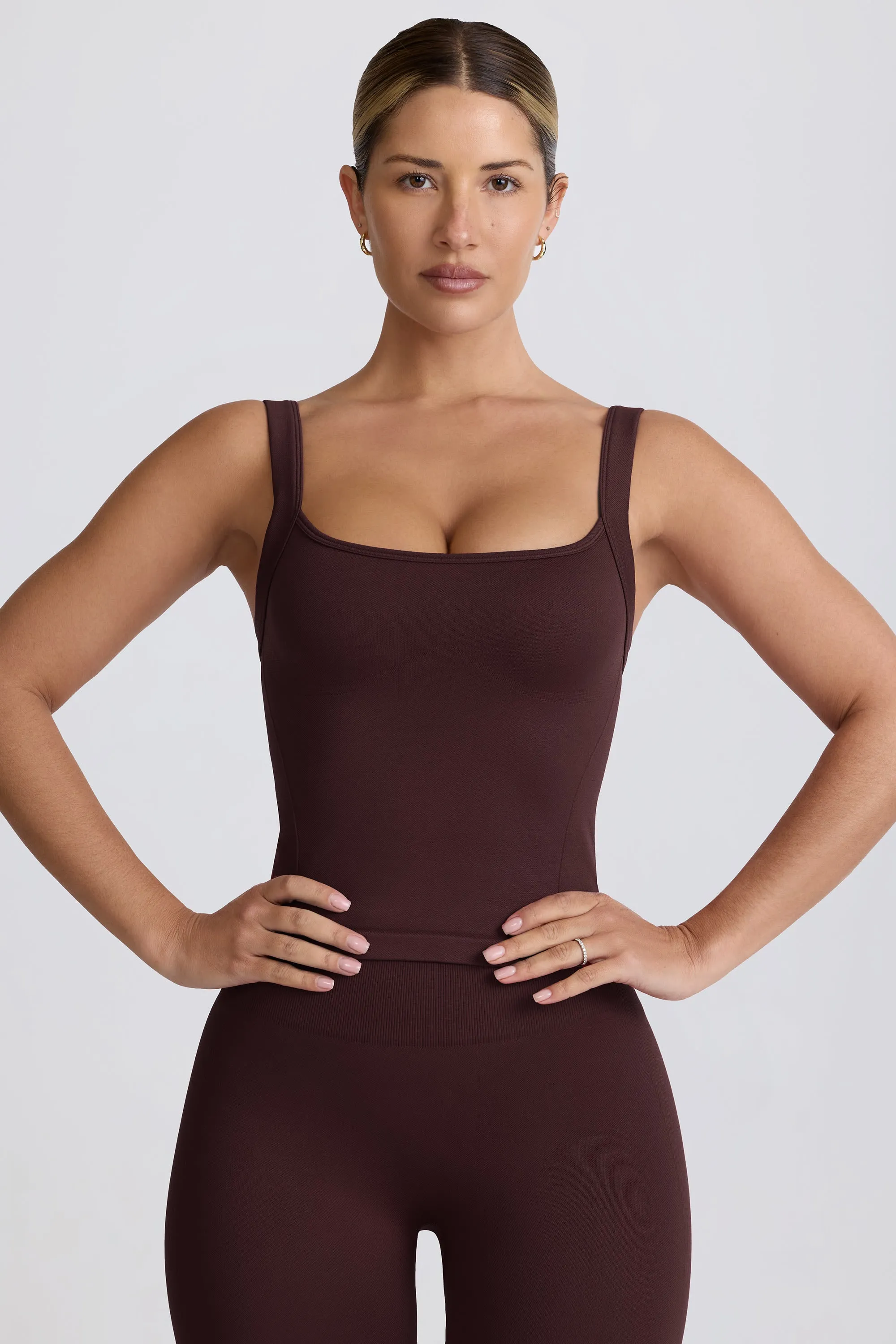 Super Sculpt Seamless Longline Tank Top in Chocolate