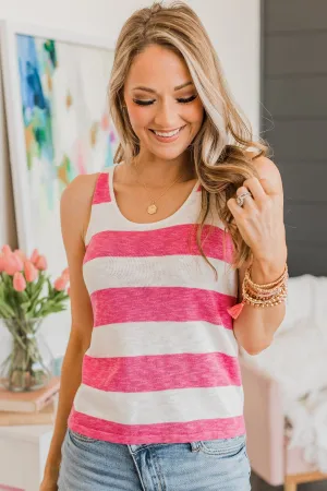 Sweet Optimism Striped Tank Top- Ivory & Hot Pink