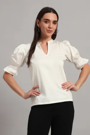 The Split Collar Classic Top, White