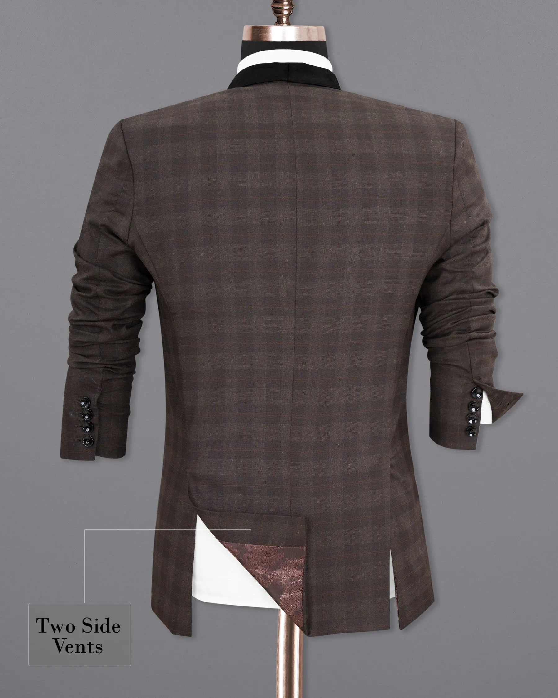 Thunder and Spice Brown Plaid Wool Rich Tuxedo Blazer