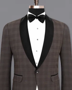 Thunder and Spice Brown Plaid Wool Rich Tuxedo Blazer