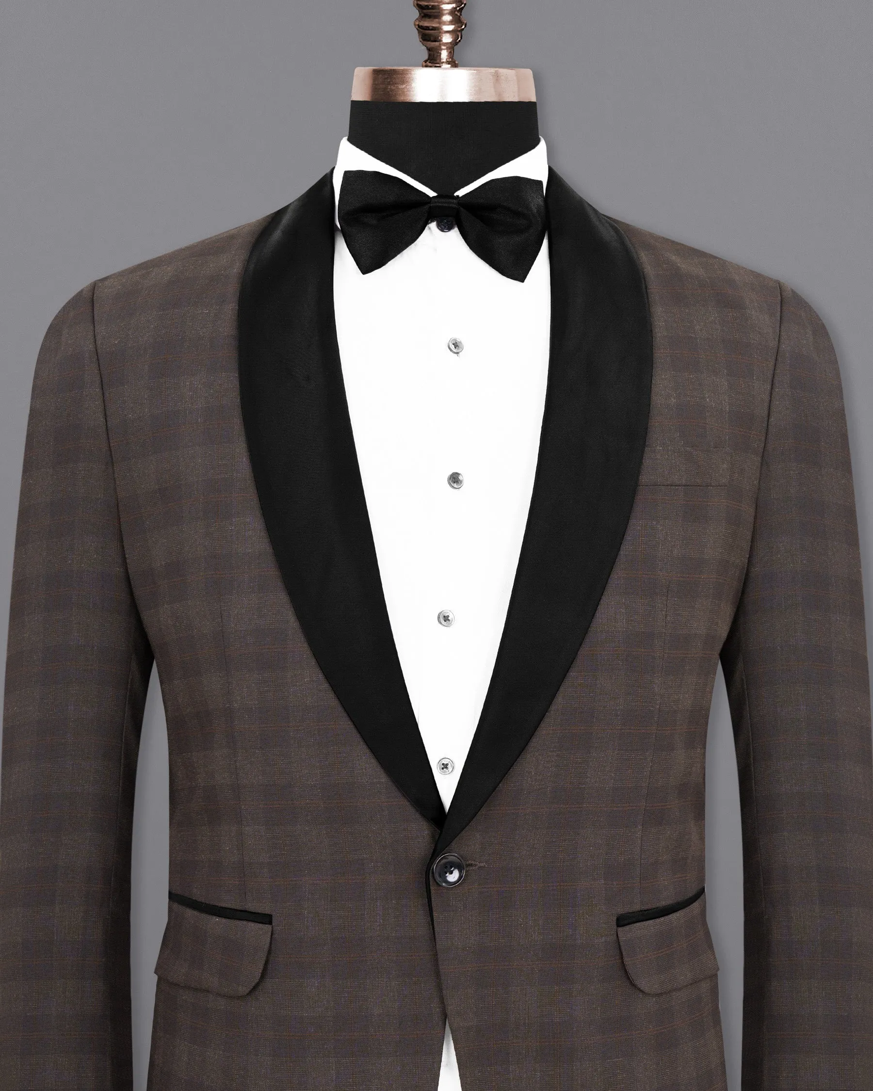 Thunder and Spice Brown Plaid Wool Rich Tuxedo Blazer