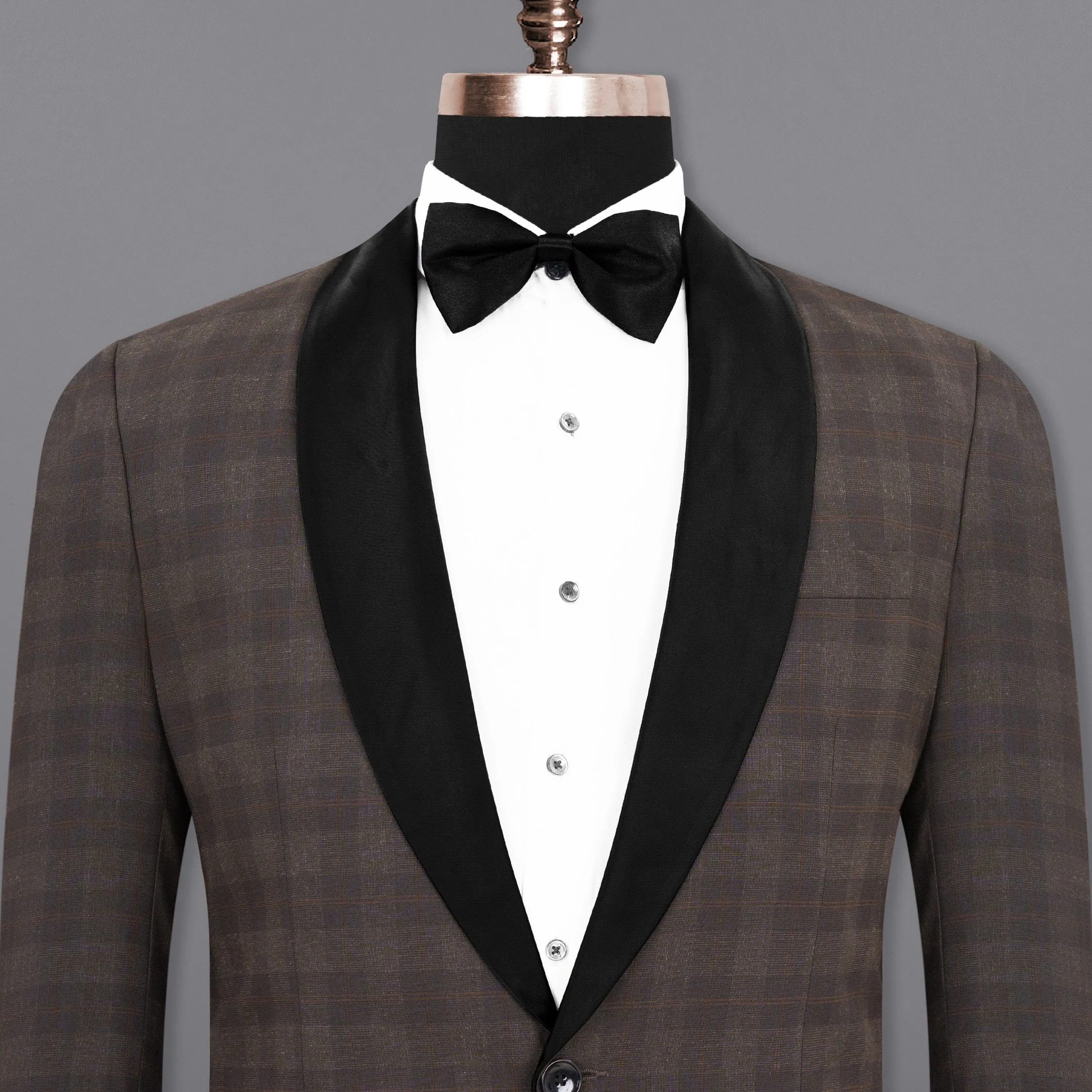 Thunder and Spice Brown Plaid Wool Rich Tuxedo Blazer