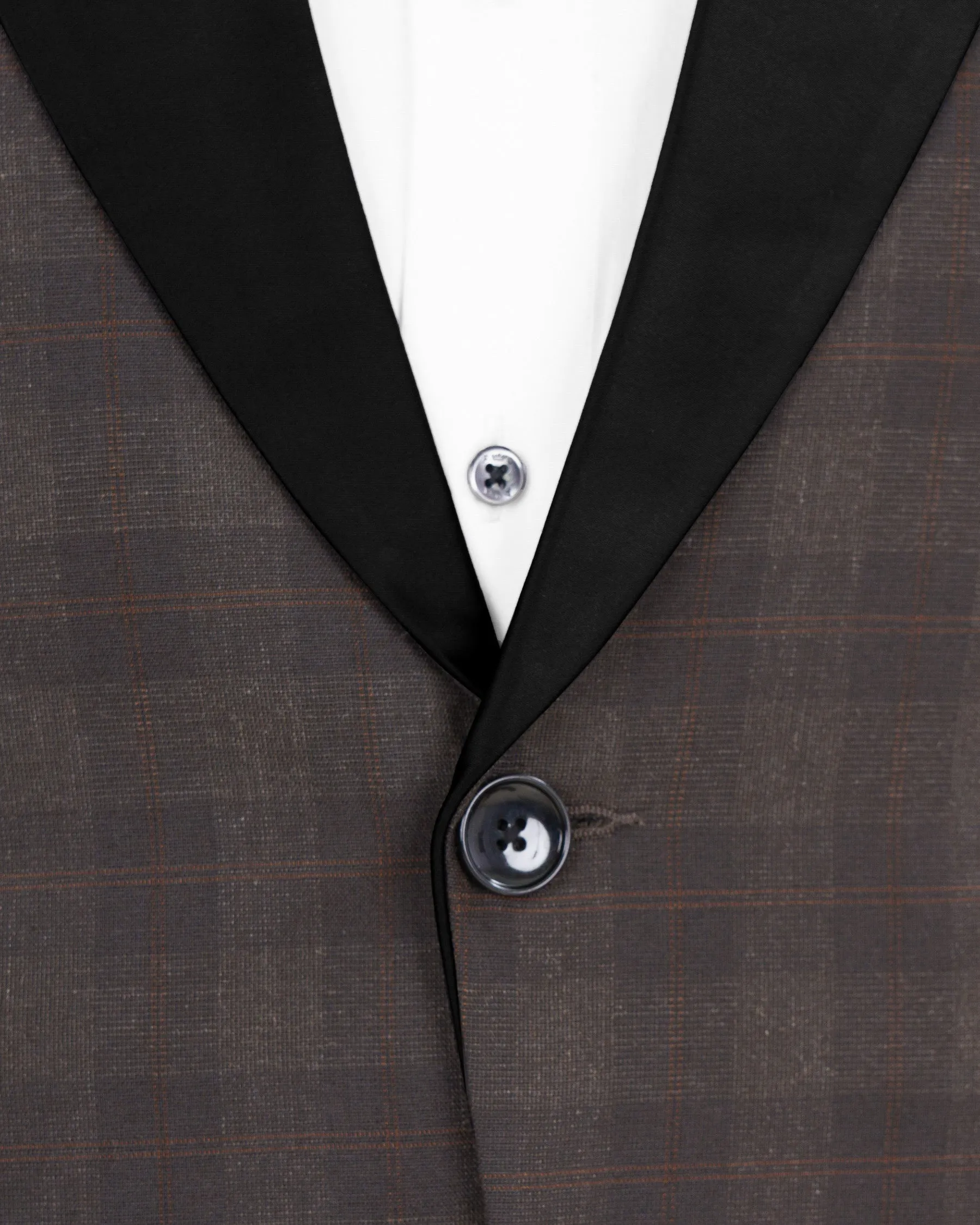 Thunder and Spice Brown Plaid Wool Rich Tuxedo Blazer