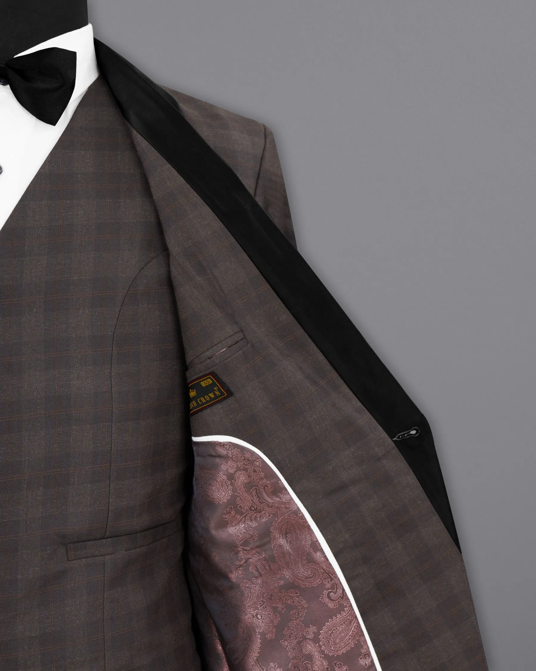 Thunder and Spice Brown Plaid Wool Rich Tuxedo Blazer