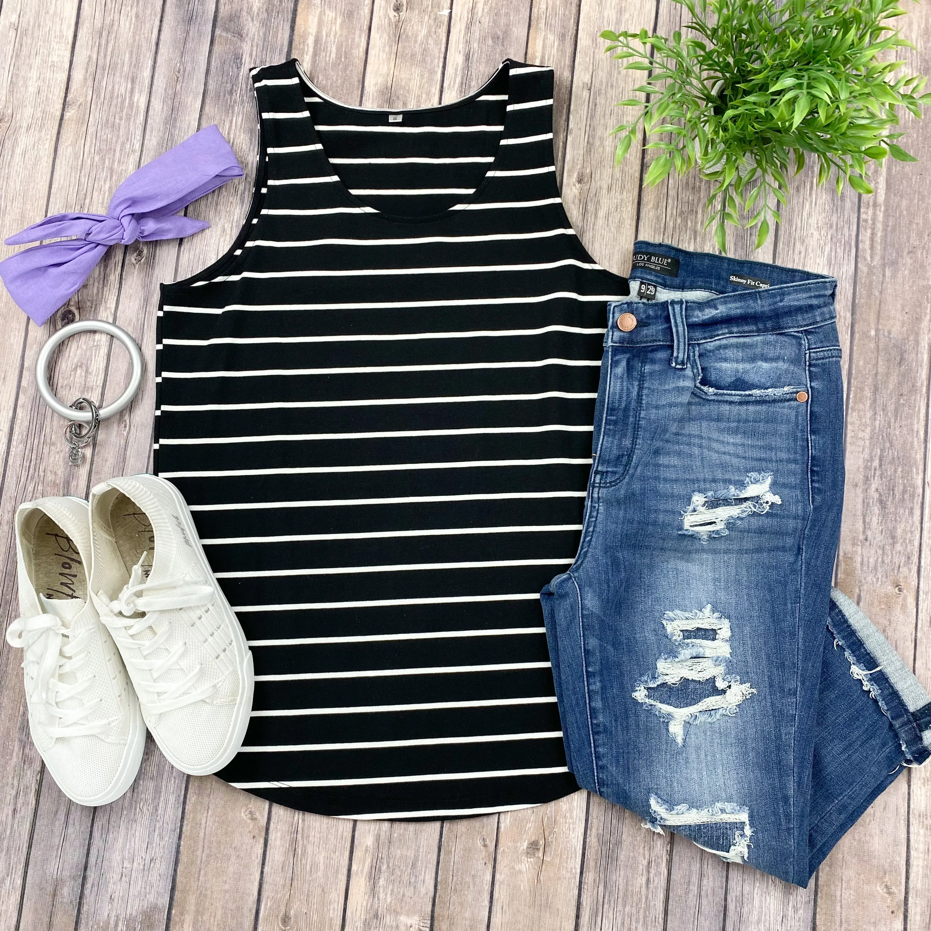 Tiffany Tank - Black with White Stripes