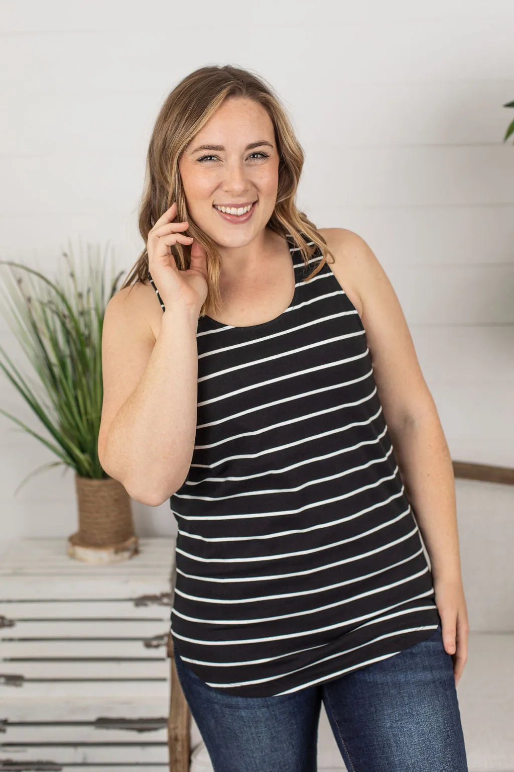 Tiffany Tank - Black with White Stripes