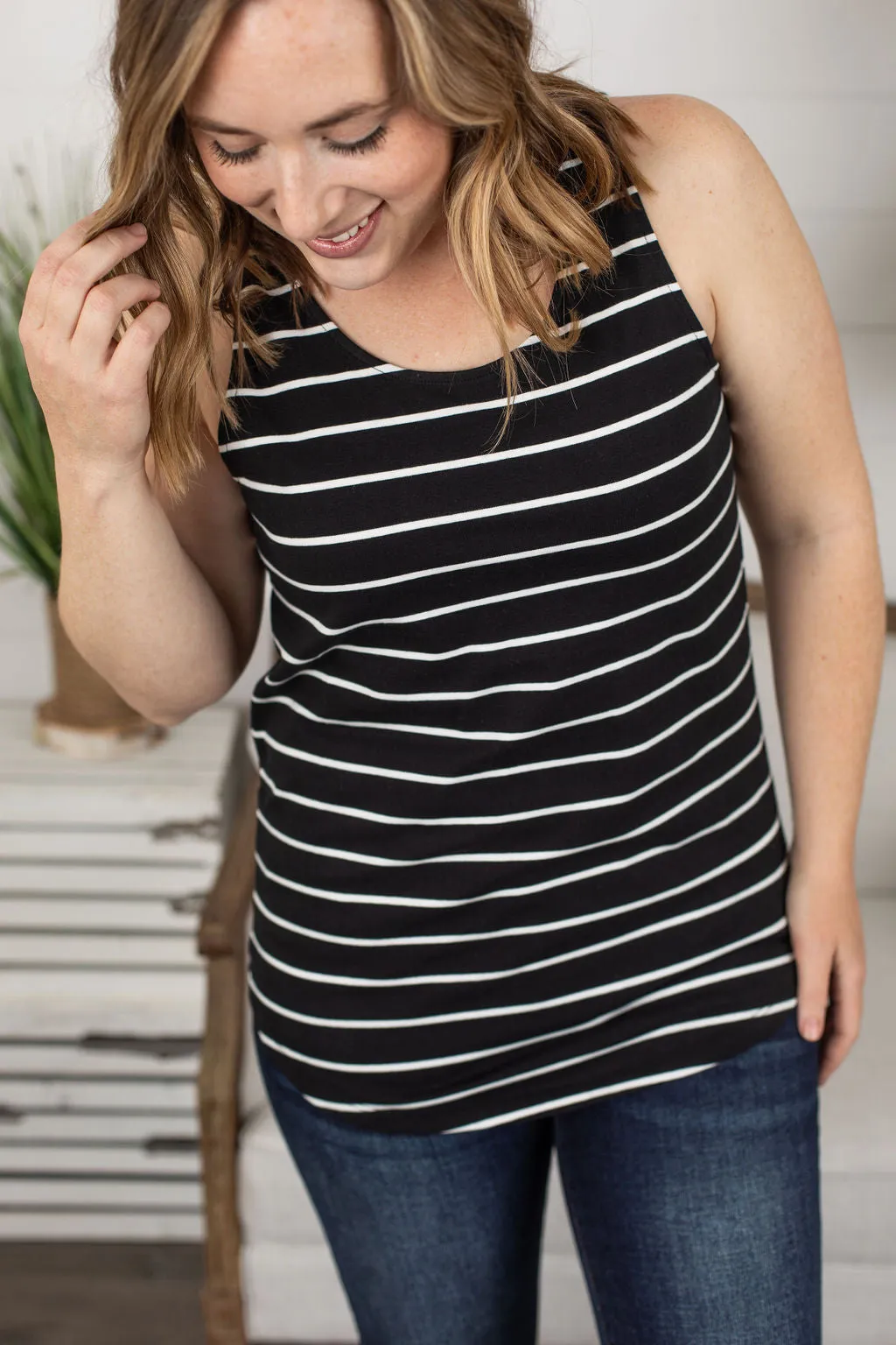 Tiffany Tank - Black with White Stripes