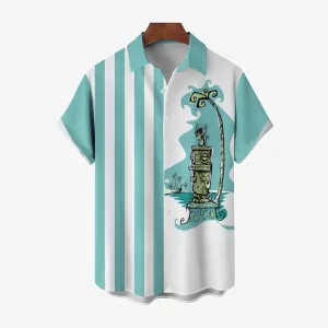 TIKI Art Stripe Print Casual Short Sleeve Shirt 2403000457