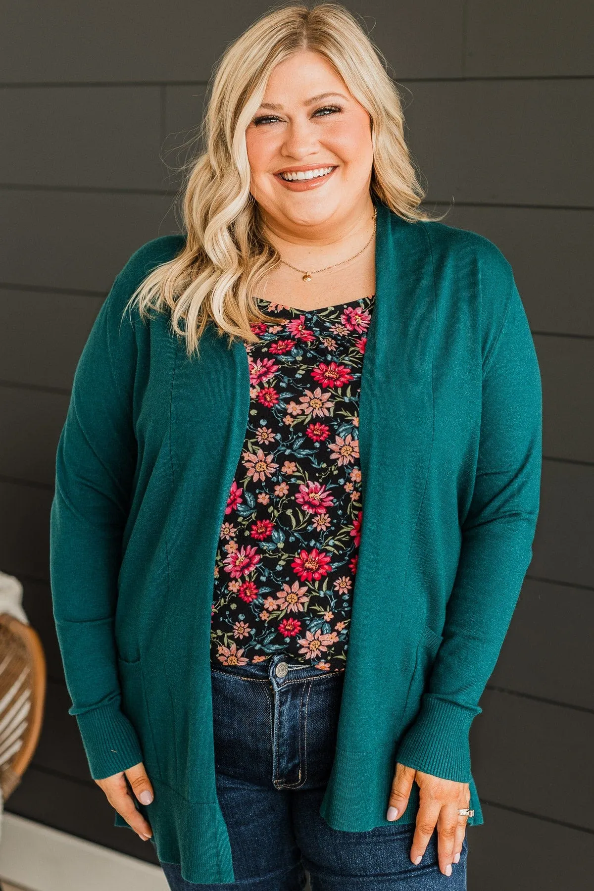 Time To Be Alive Drape Cardigan- Dark Jade