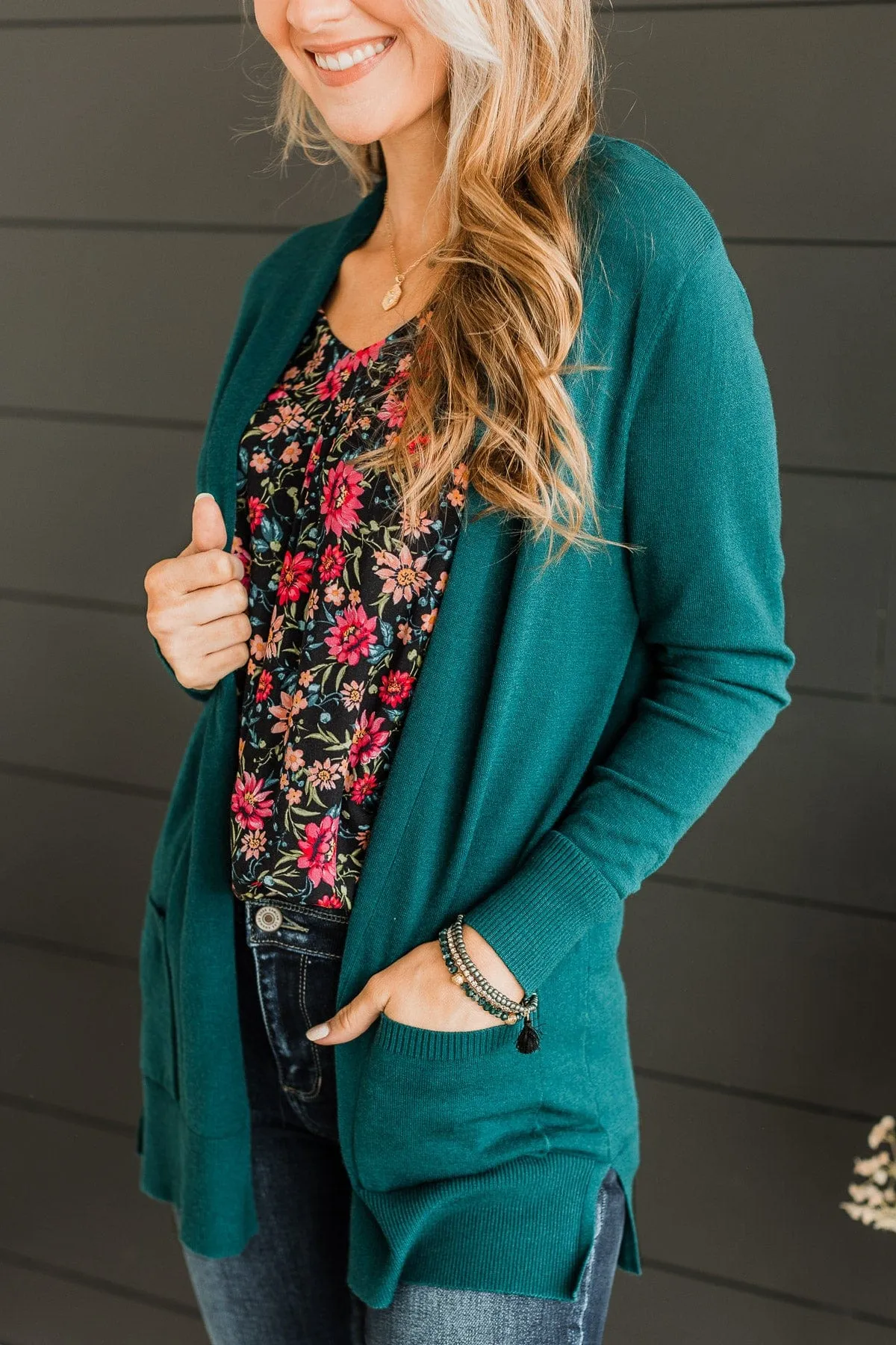 Time To Be Alive Drape Cardigan- Dark Jade