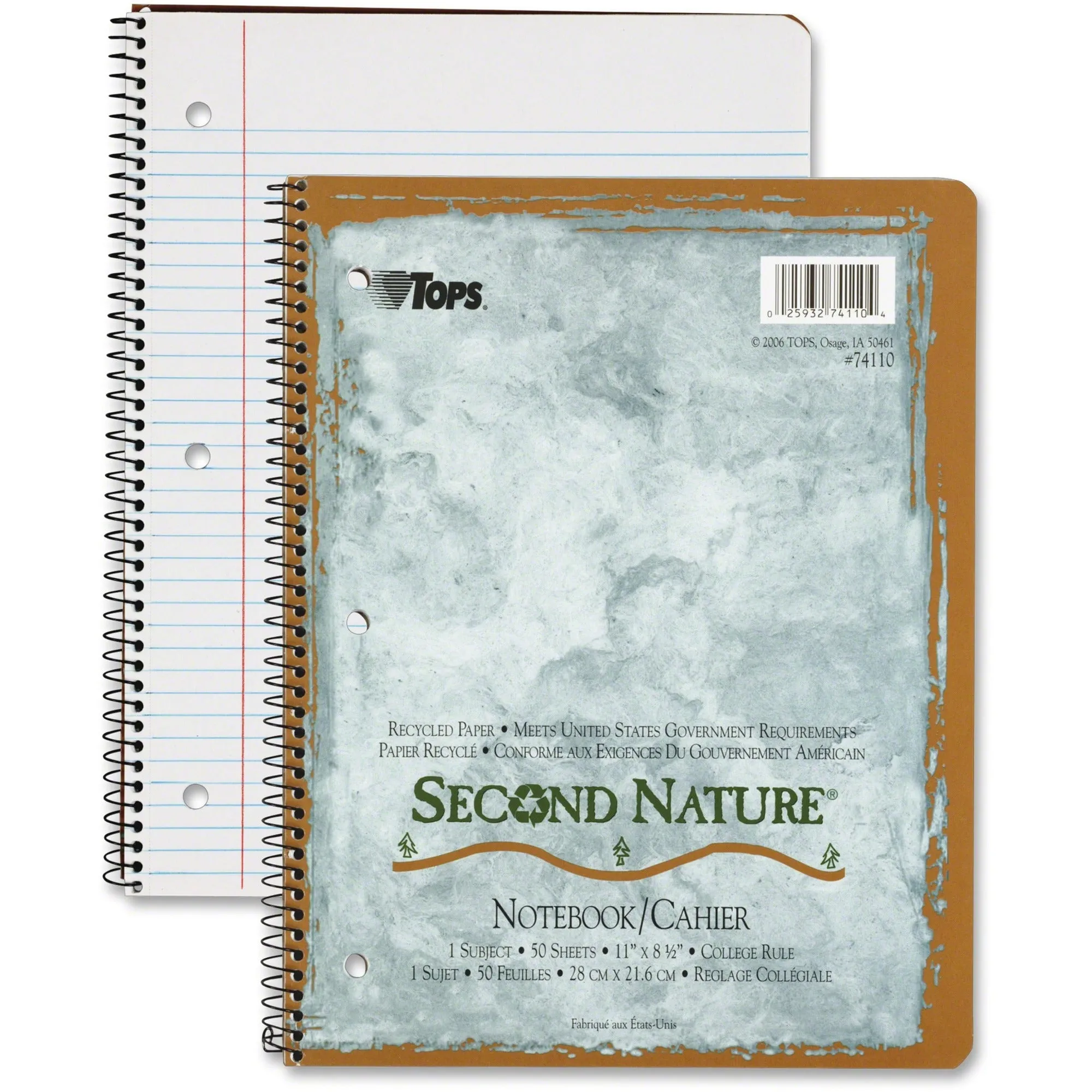 TOPS College - ruled Second Nature Notebook - Letter