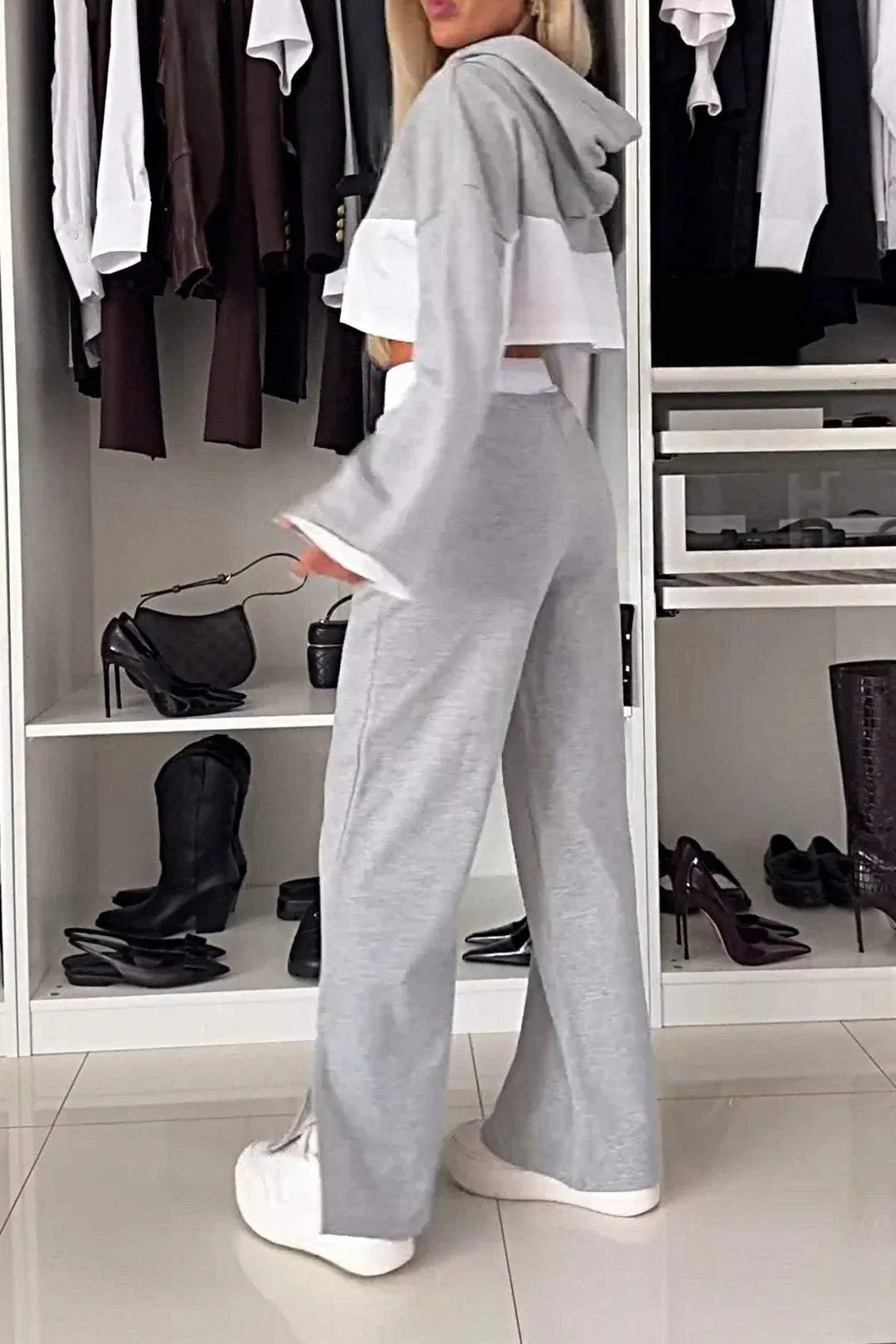 Trendy Color Block Long Sleeve Hoodie and Contrast Pants Two-Piece Set for Effortless Street Style