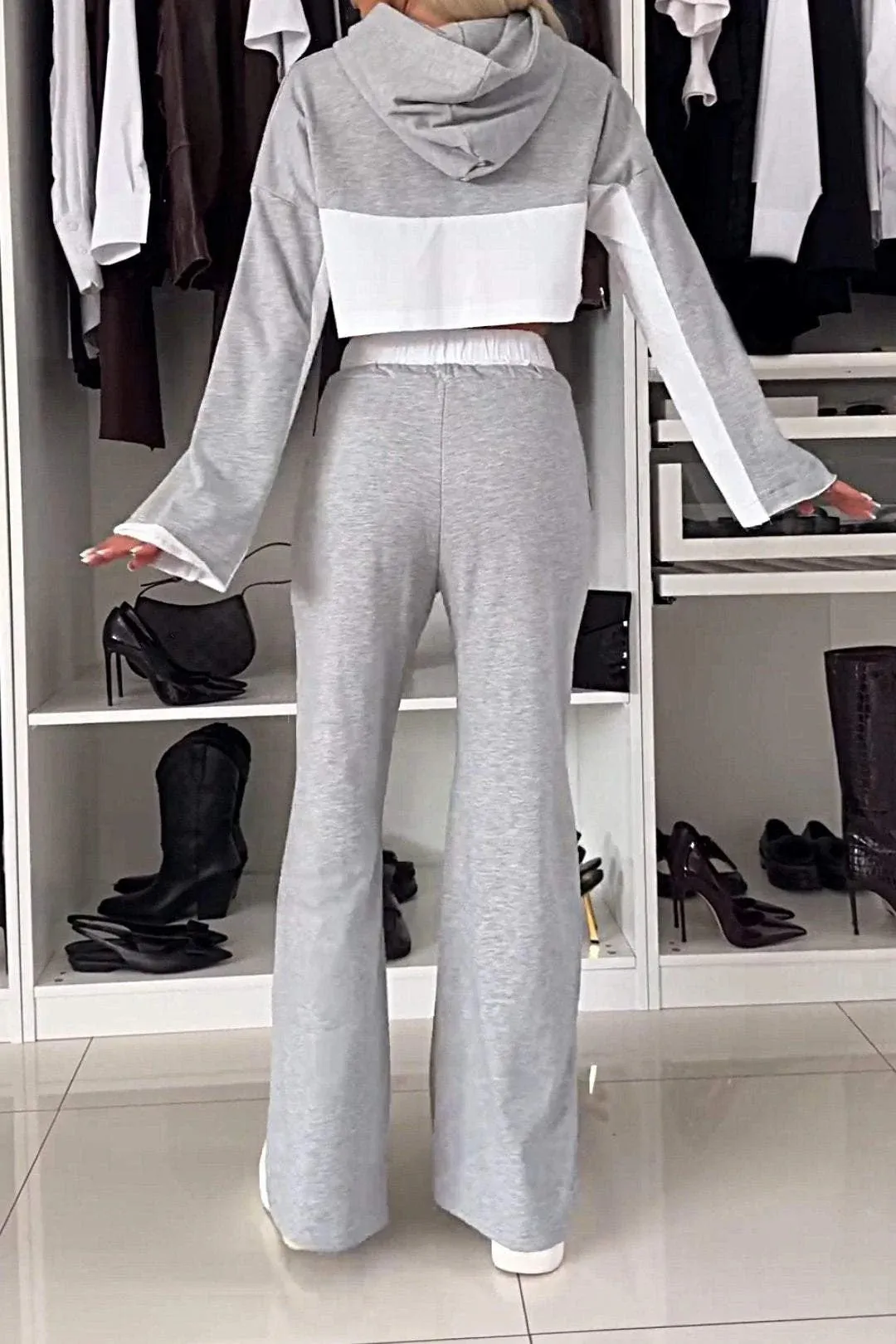 Trendy Color Block Long Sleeve Hoodie and Contrast Pants Two-Piece Set for Effortless Street Style