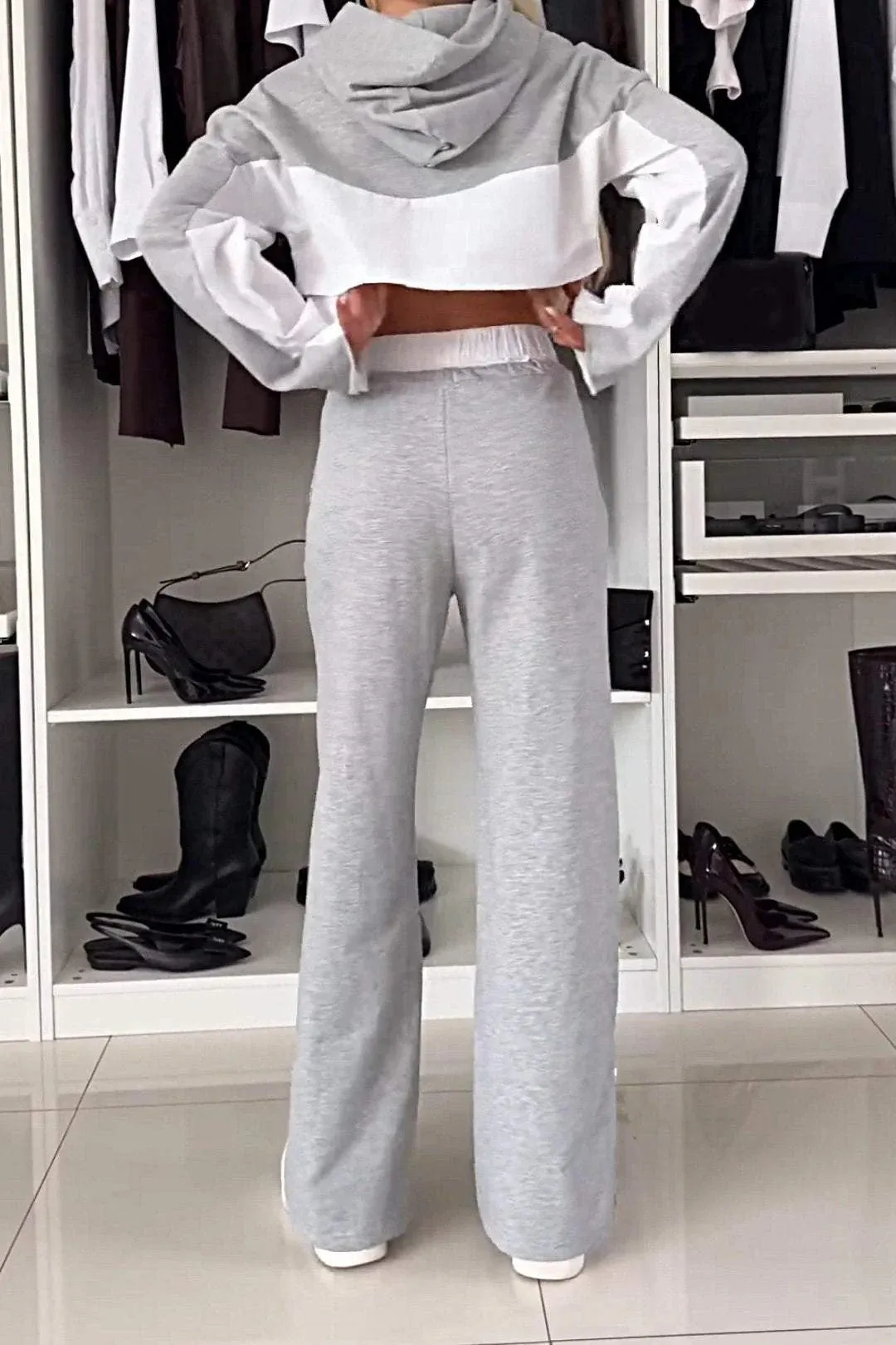 Trendy Color Block Long Sleeve Hoodie and Contrast Pants Two-Piece Set for Effortless Street Style