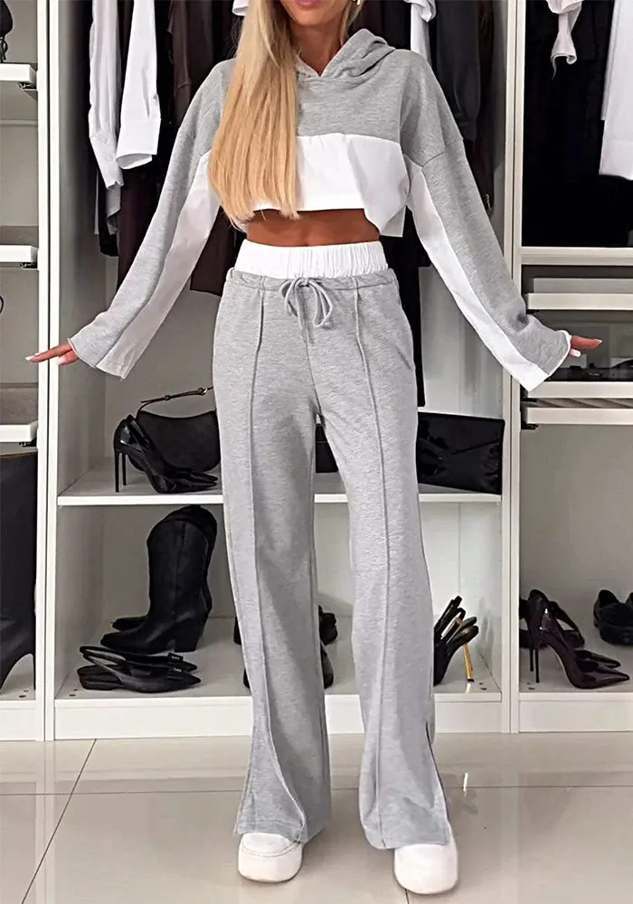 Trendy Color Block Long Sleeve Hoodie and Contrast Pants Two-Piece Set for Effortless Street Style