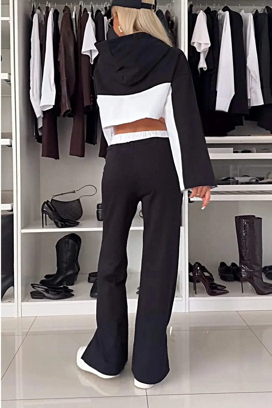 Trendy Color Block Long Sleeve Hoodie and Contrast Pants Two-Piece Set for Effortless Street Style