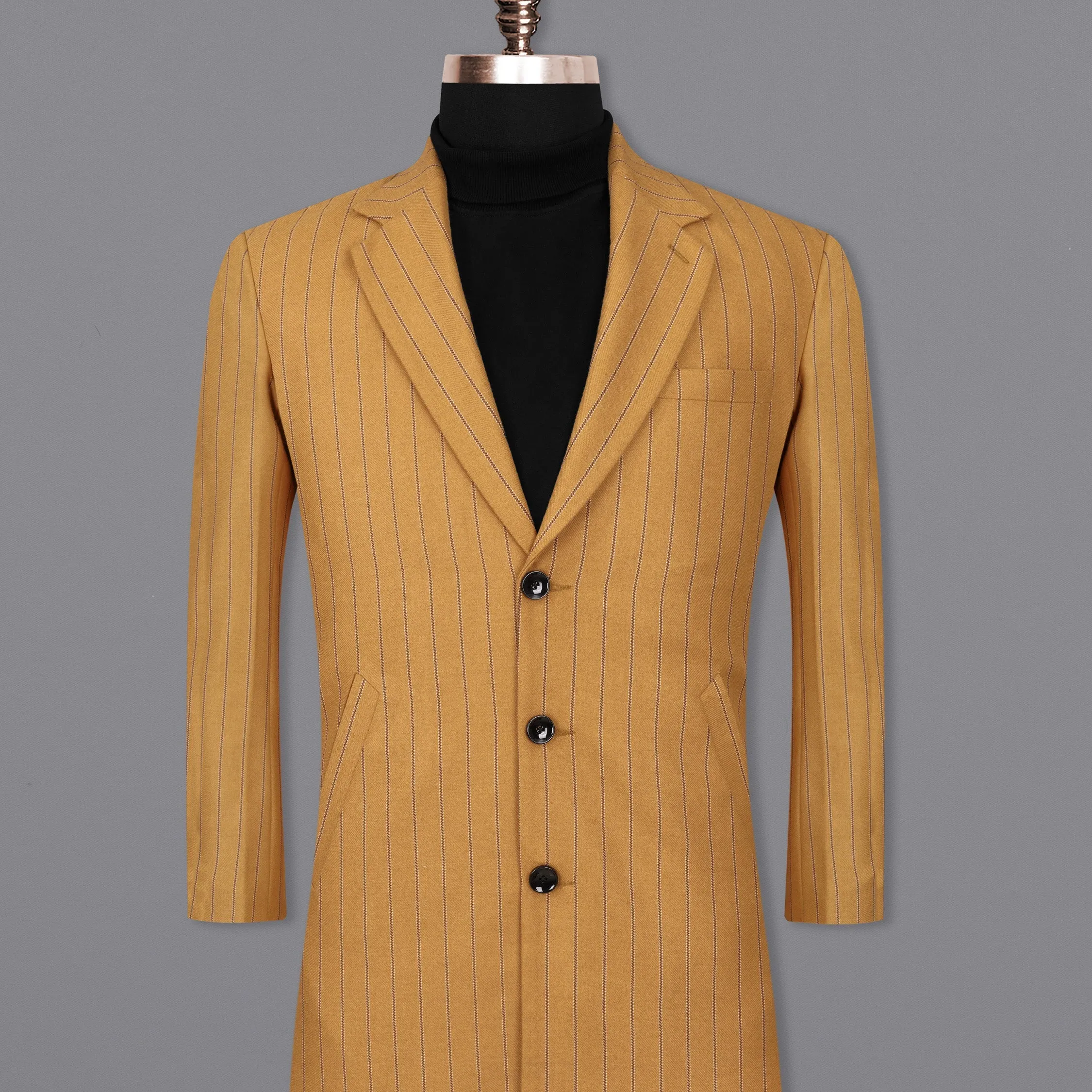 Tussock Mustard Yellow Striped Single Breasted Trench Coat
