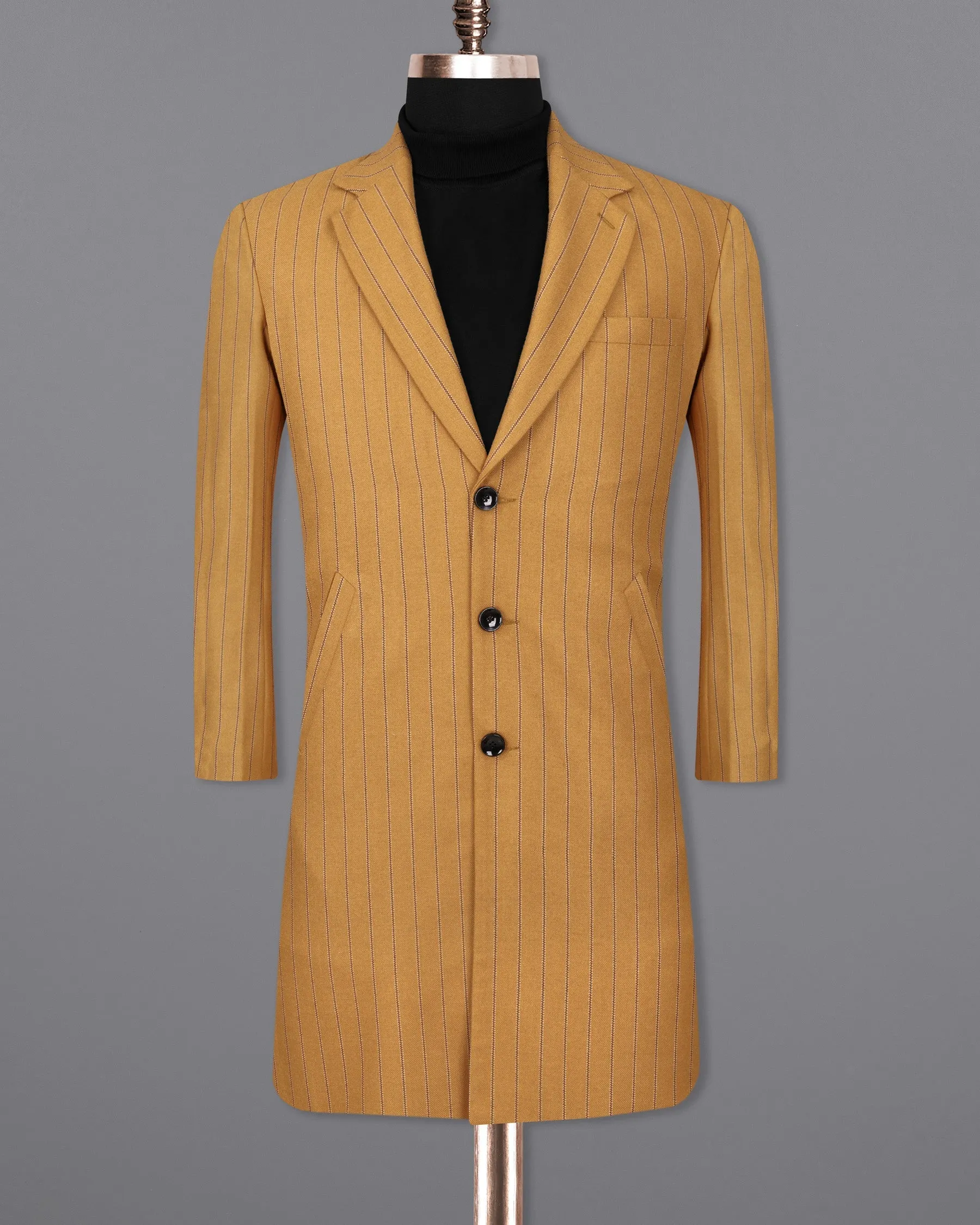 Tussock Mustard Yellow Striped Single Breasted Trench Coat