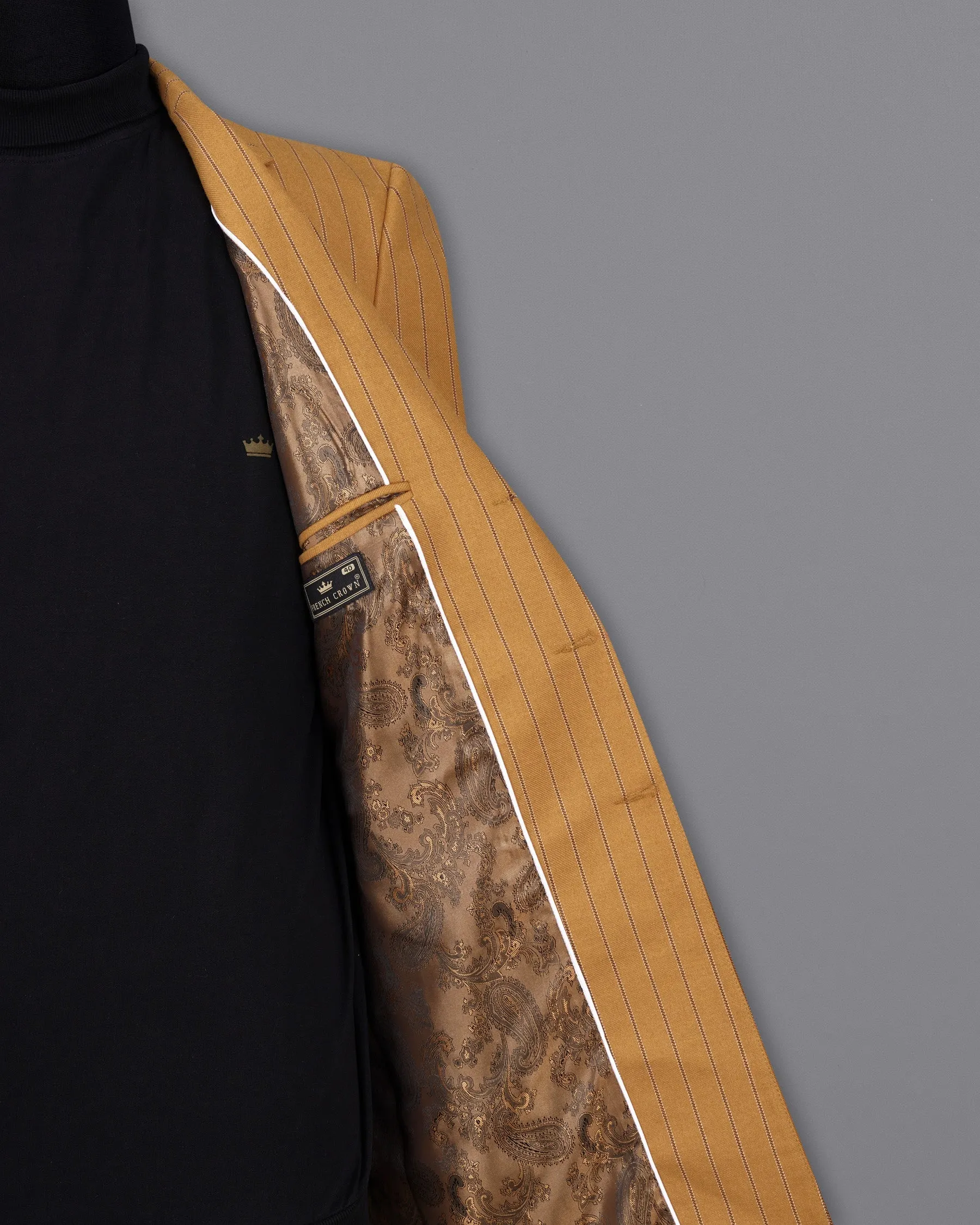 Tussock Mustard Yellow Striped Single Breasted Trench Coat