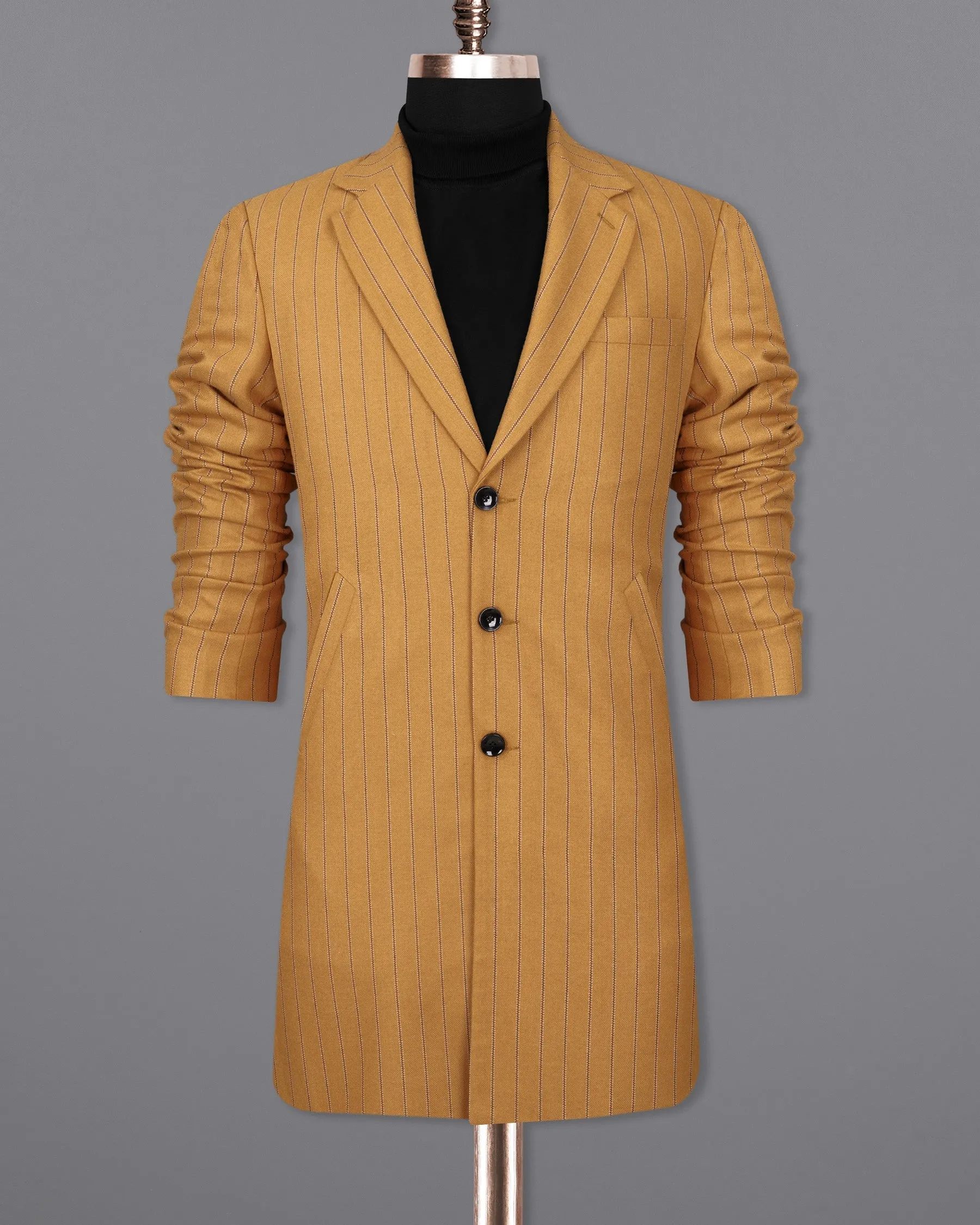 Tussock Mustard Yellow Striped Single Breasted Trench Coat