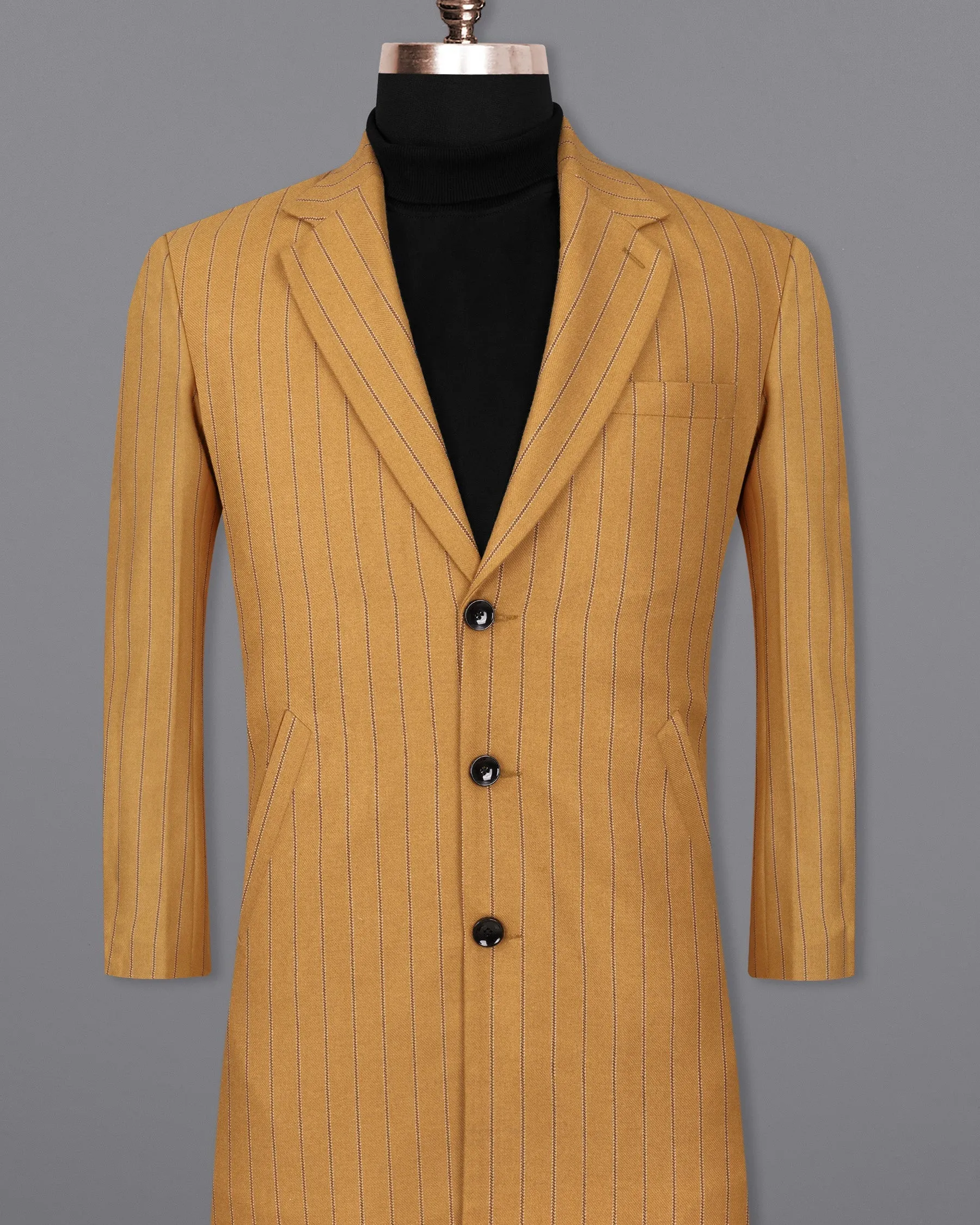Tussock Mustard Yellow Striped Single Breasted Trench Coat