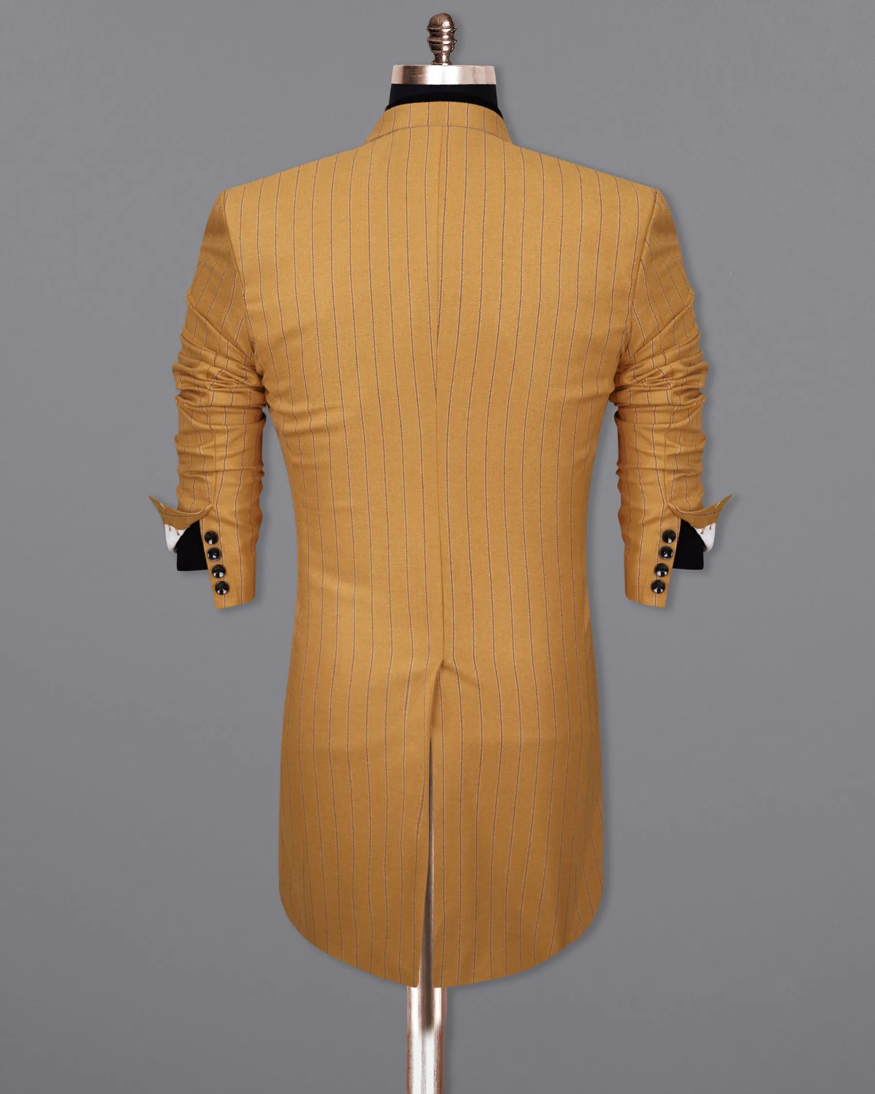 Tussock Mustard Yellow Striped Single Breasted Trench Coat