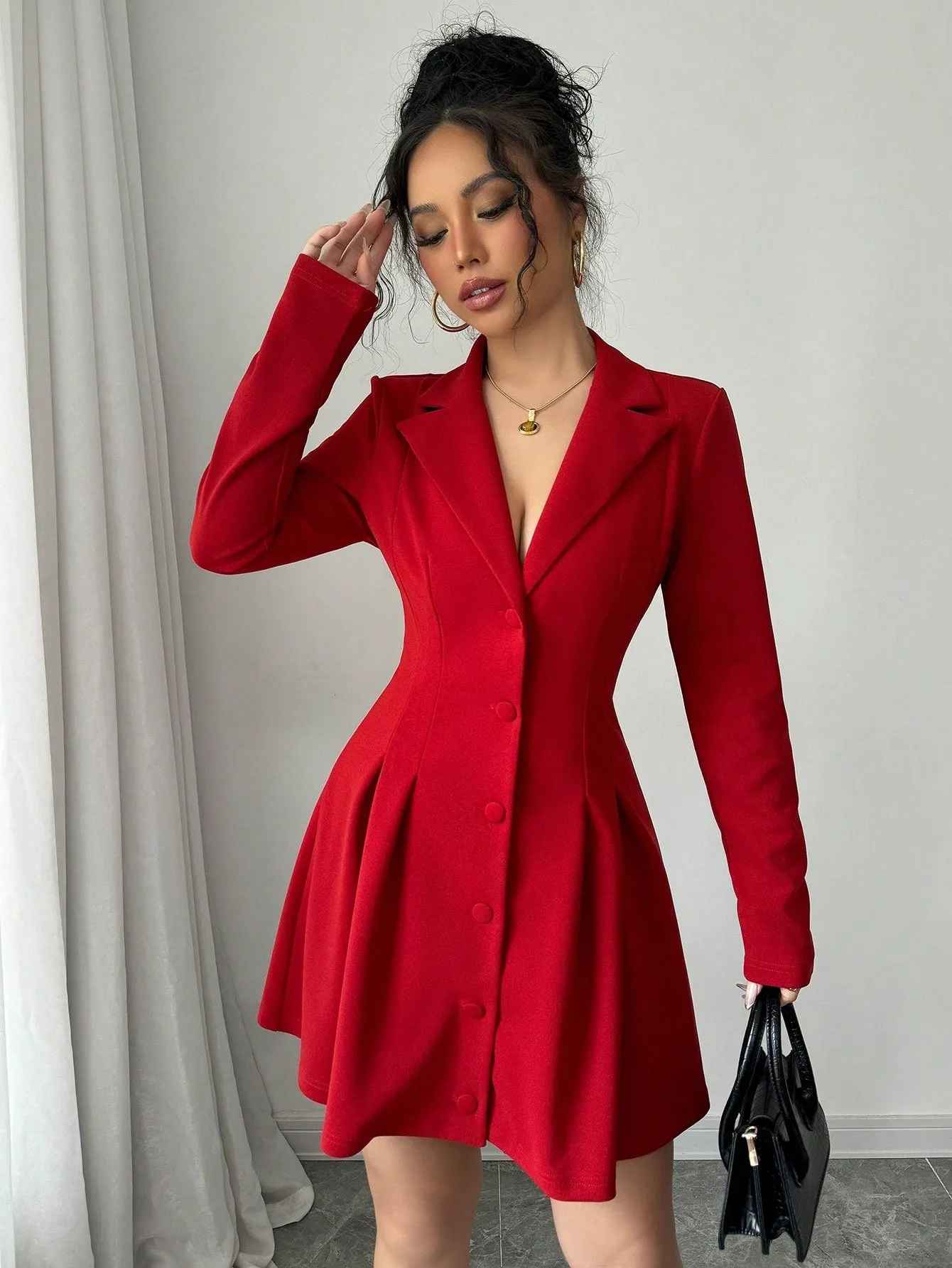 Vestido largo rojo de manga larga para el Día de San Valentín