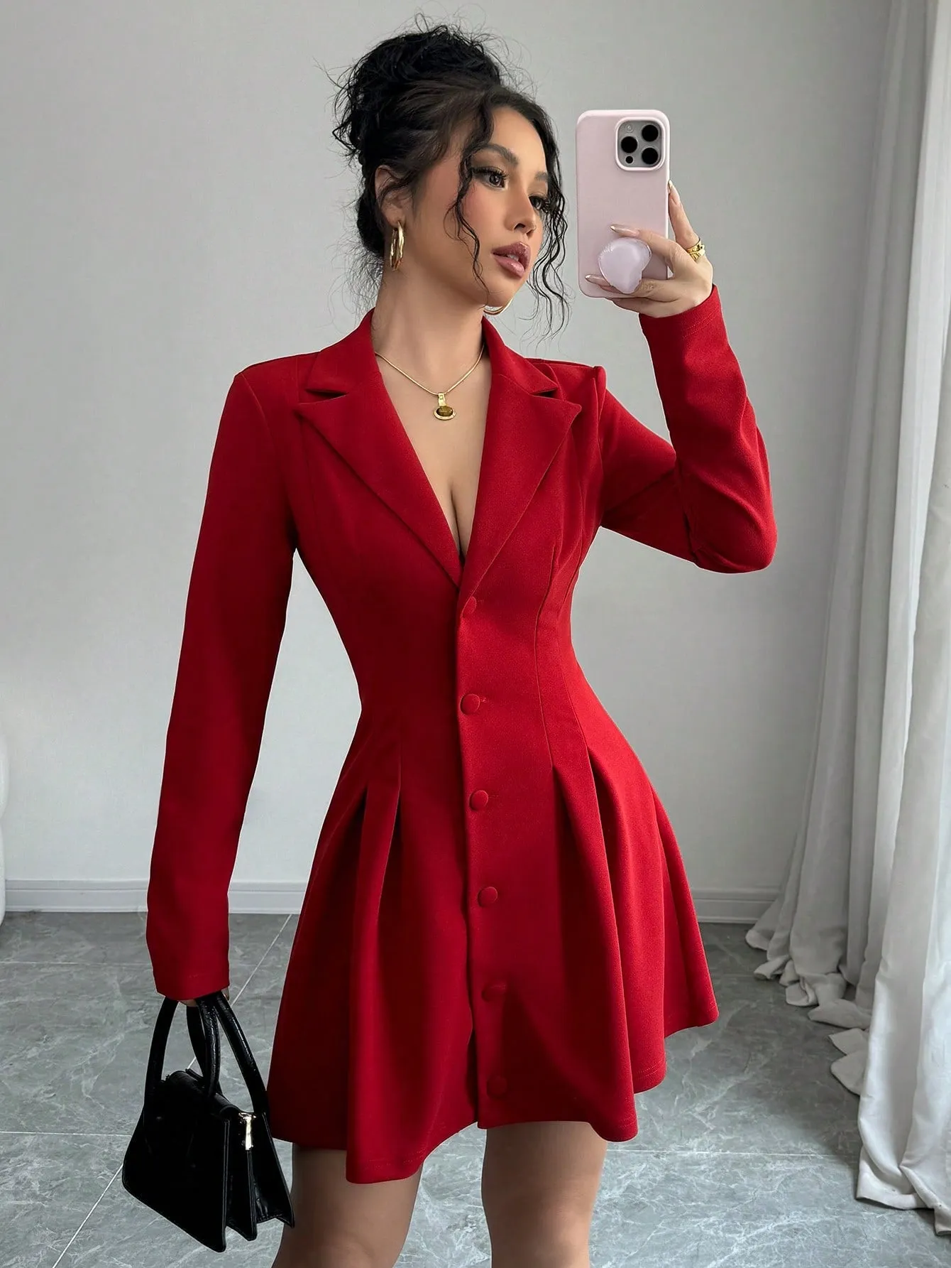 Vestido largo rojo de manga larga para el Día de San Valentín