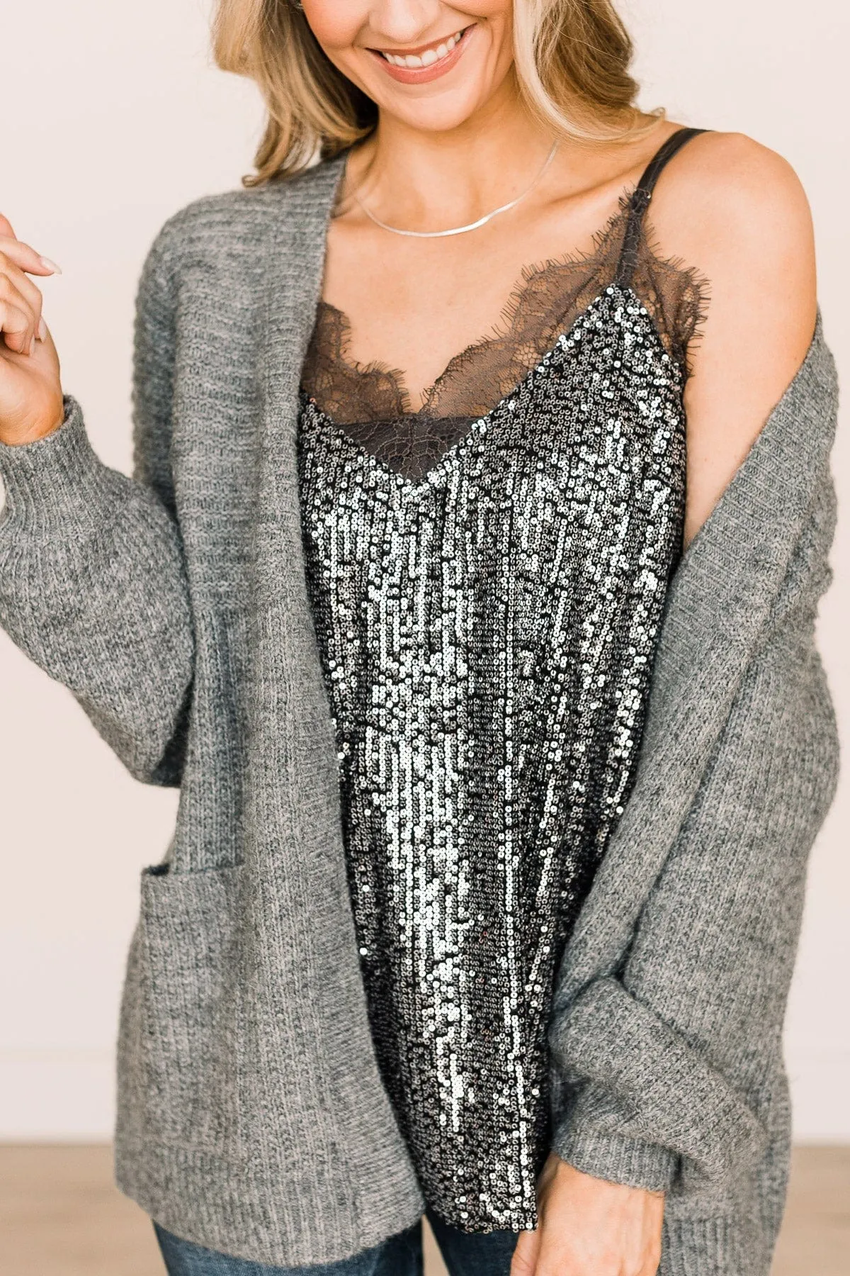 Walking Into Winter Plush Knit Cardigan- Charcoal