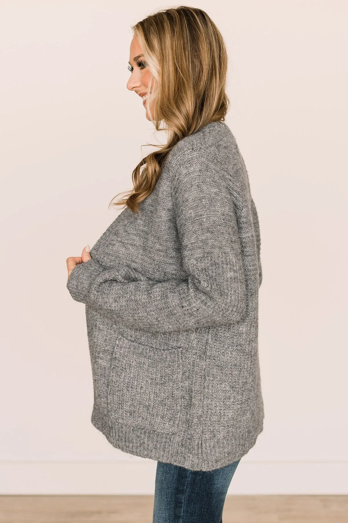 Walking Into Winter Plush Knit Cardigan- Charcoal